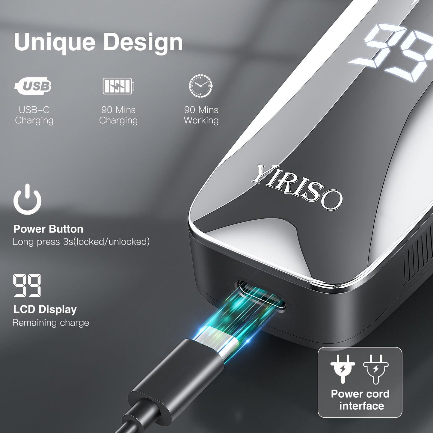 YIRISO Electric Razor for Men, 90Min Long-Lasting Rotary Shaver with 4D Floating Head & LCD Display, Ultra Smooth for Sensitive Skin, IPX6 Waterproof, USB-C Fast Charge, with Travel Case - Ideal Gift
