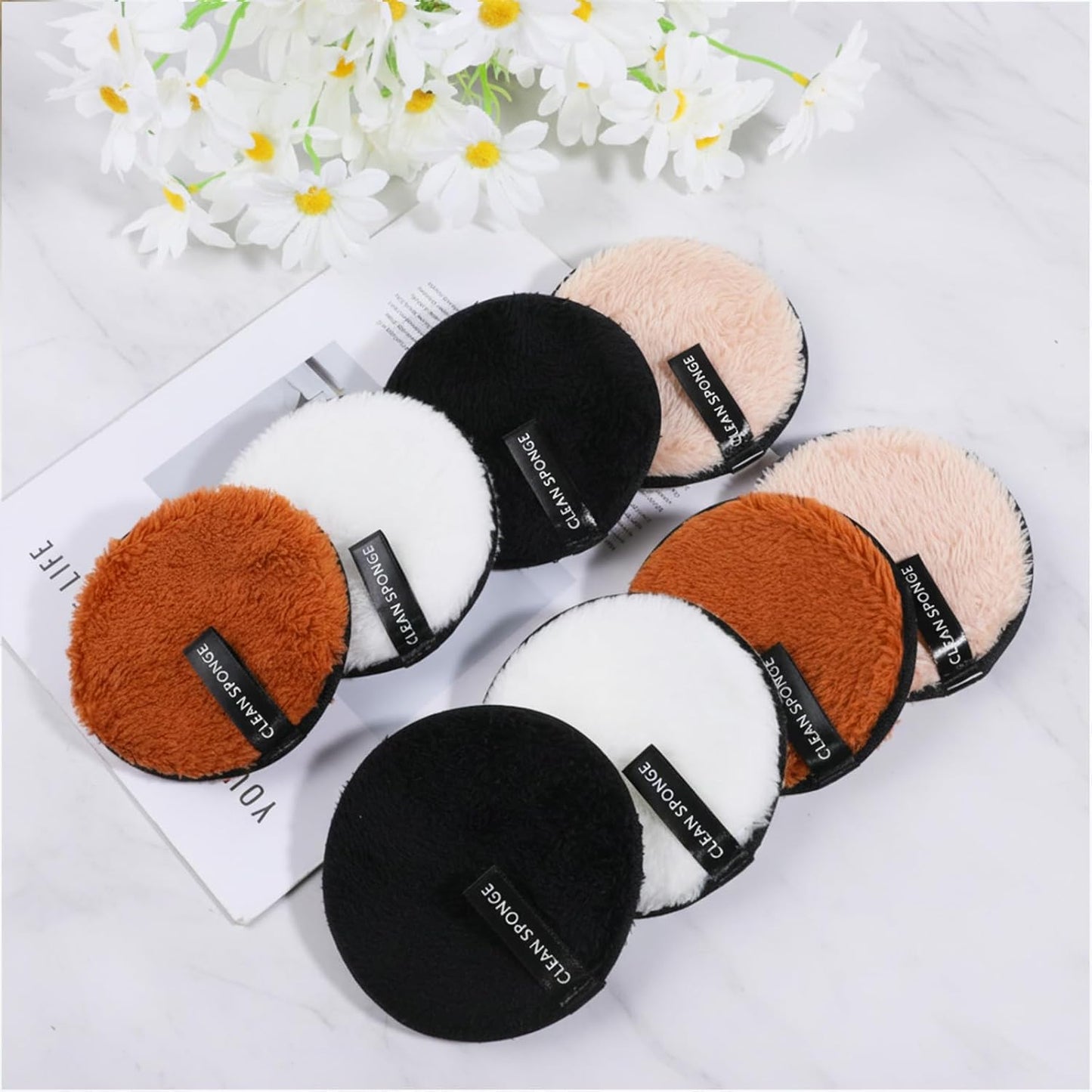 Reusable Makeup Remover Pads - Soft Microfiber Facial Cleansing Puffs | 8-Pack in Black, White, Coffee, Beige