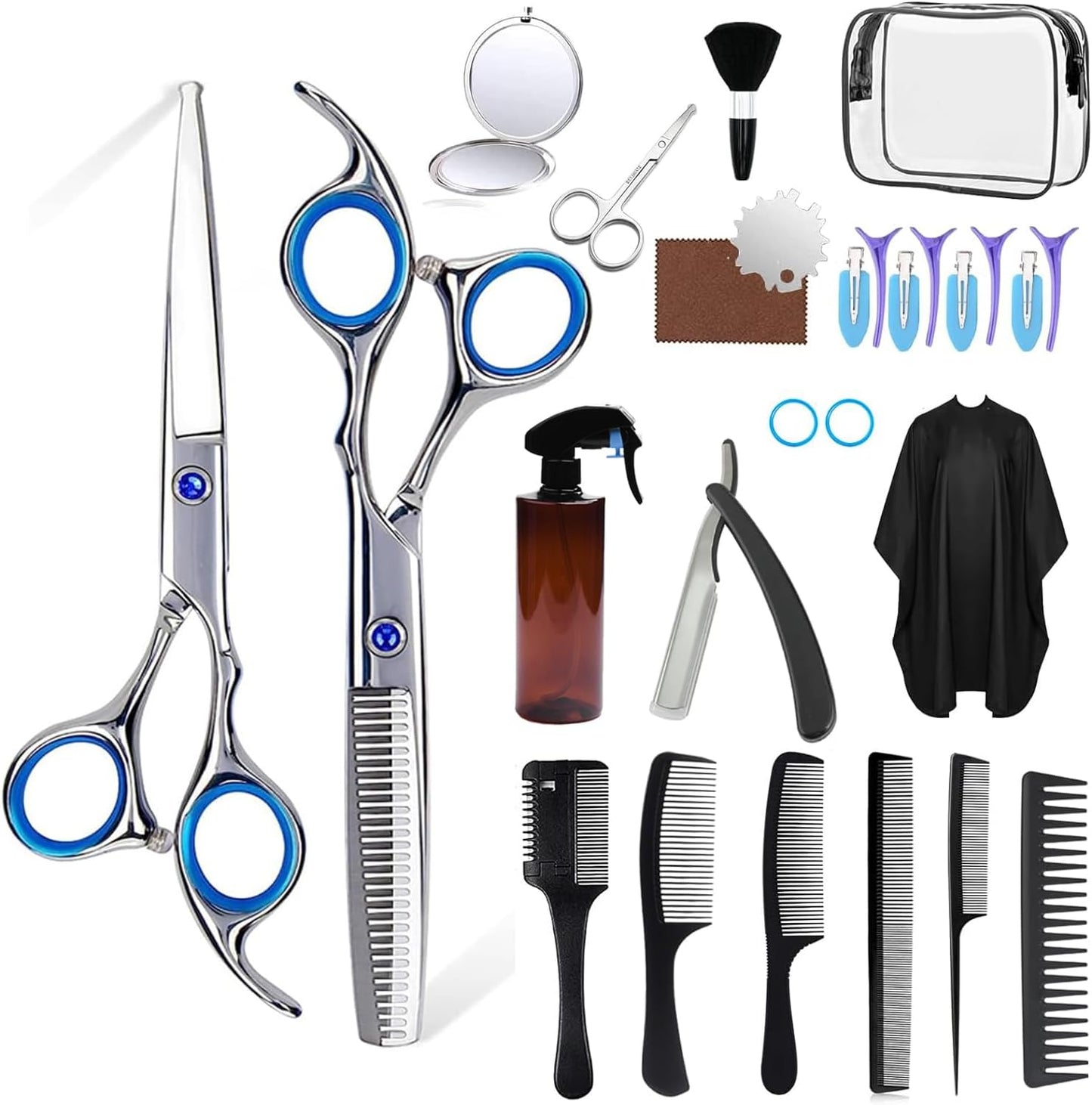 Professional Hair Cutting Scissors Kit - 27PCS Stainless Steel Barber Shears Set | 6.5 Inch Cutting & Thinning Scissors for Home Salon Use