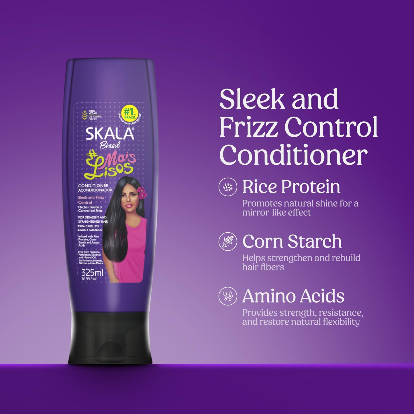 SKALA Expert Conditioner #MaisLisos 10.99 fl oz – Sulfate Free, Frizz Control, Co-Wash Safe, with Vitamin E, Rice Protein & Amino Acids – For Straight or Chemically Treated Hair