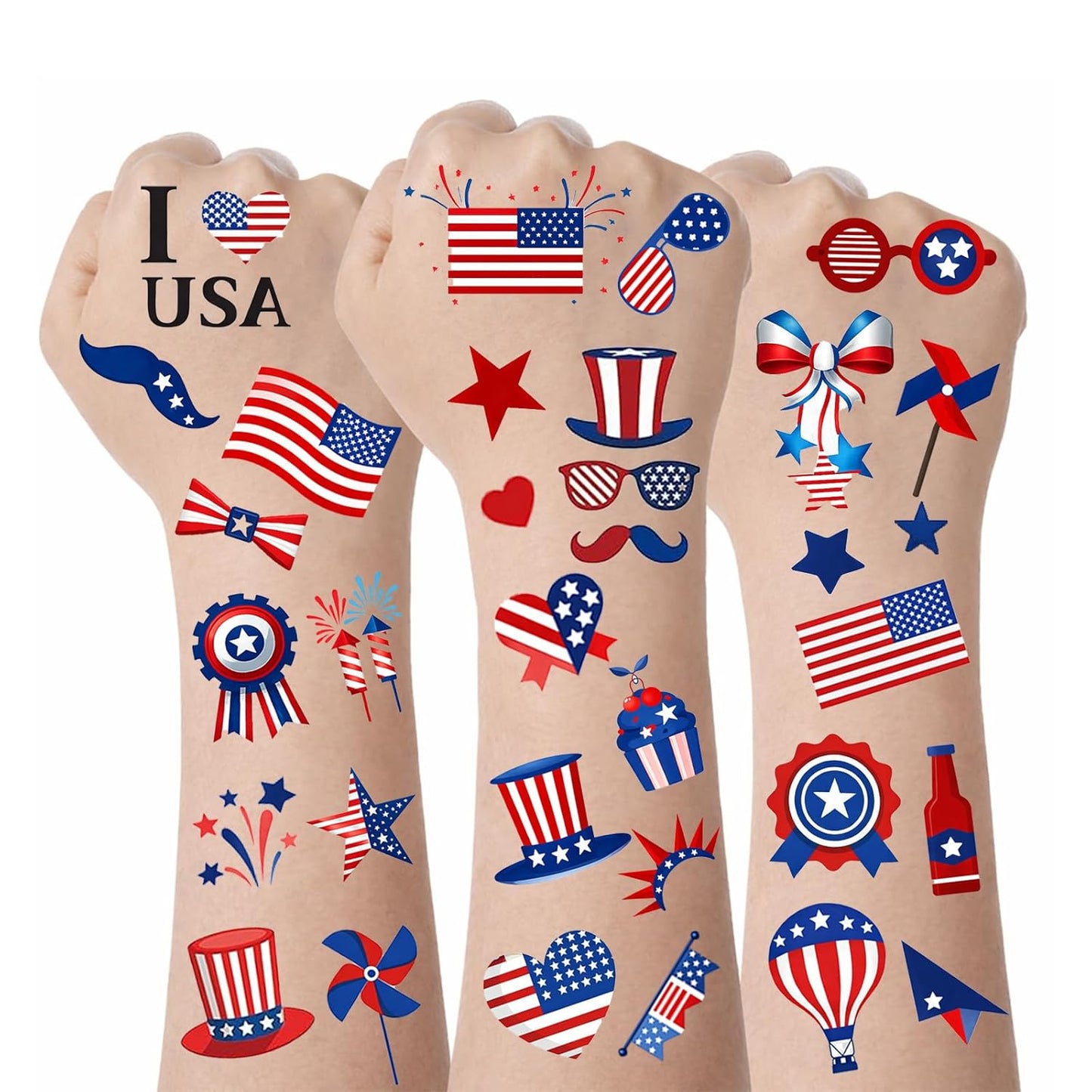 4th of July Temporary Tattoos - 90PCS Waterproof Patriotic American Flag Stickers | Perfect for Independence Day Parties & BBQs