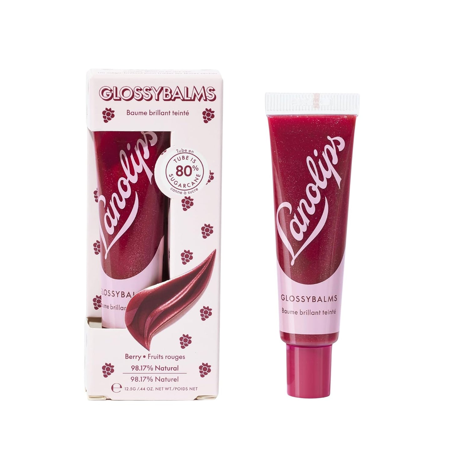 Lanolips Tinted Lip Gloss - Ultra Hydrating Natural Lanolin Balm for Dry Skin | Berry Flavor (12.5g/0.44oz)