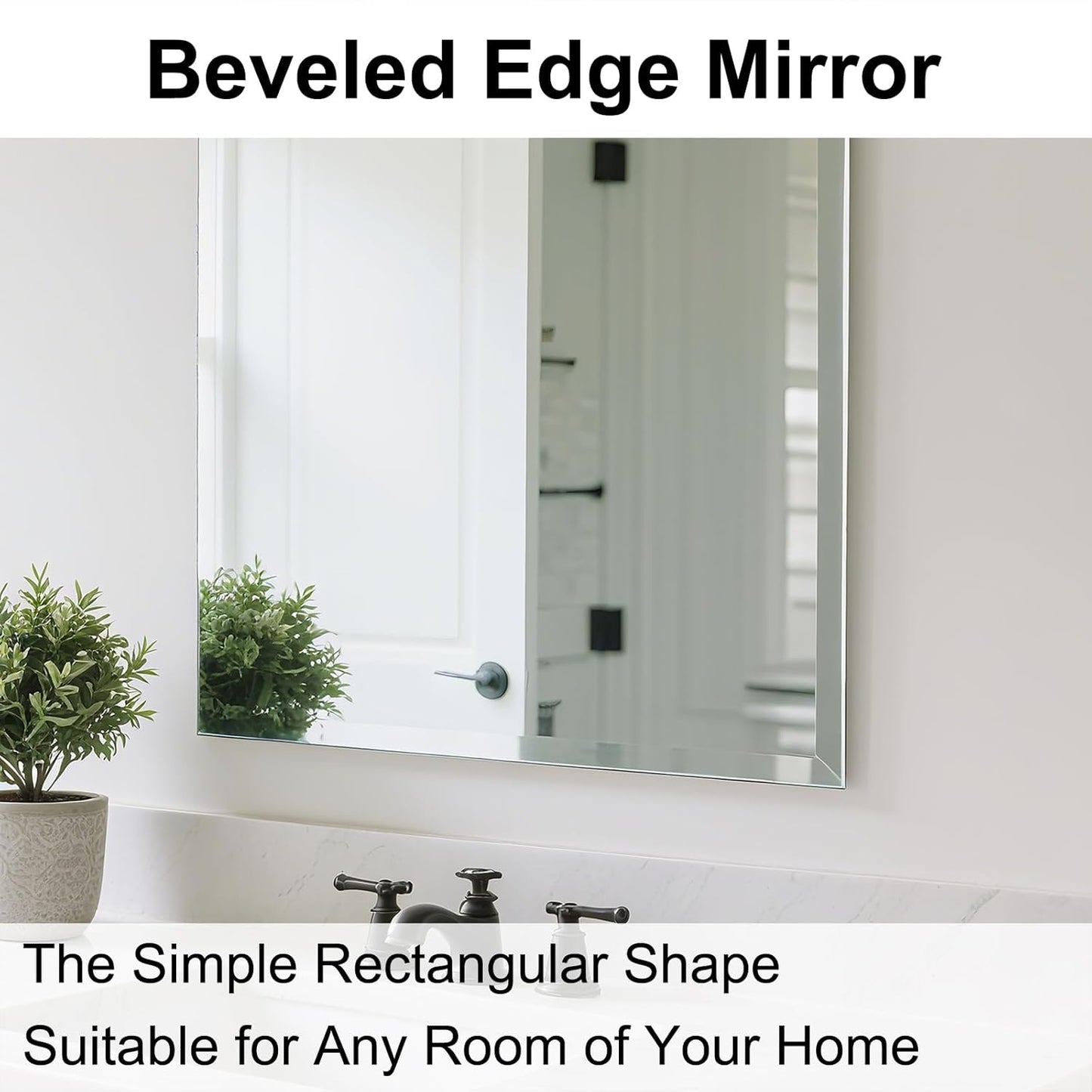 Frameless Bathroom Mirror - Rectangle Beveled Edge, Shatterproof Tempered Glass | 24" x 16" for Versatile Hanging