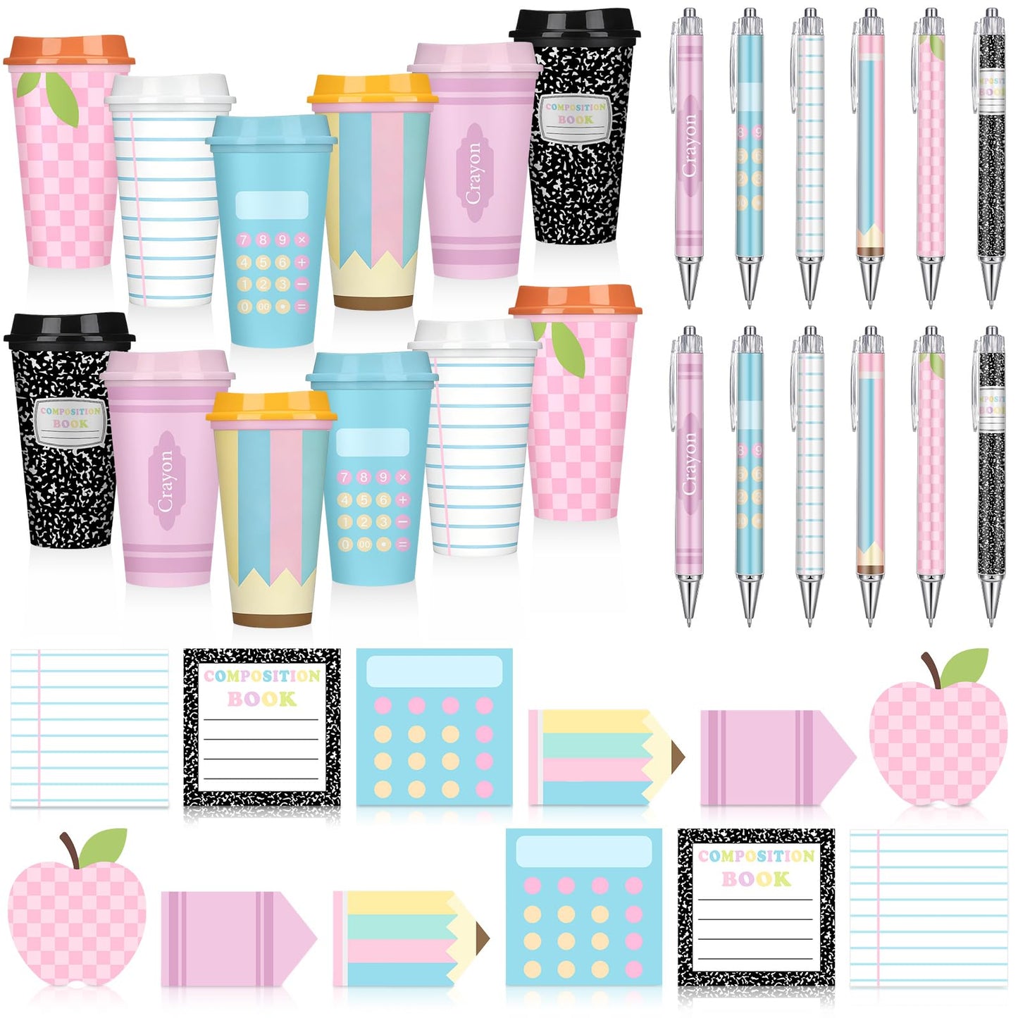 Honeydak 12 Set Back to School Teacher Gift Bulk Teachers Appreciation Gifts in Bulk Teacher Tumbler Cute Composition Notebook Sticky Note Ballpoint Pen for Mentor Lecturer Educator (16 oz,Pastel)