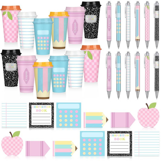 Honeydak 12 Set Back to School Teacher Gift Bulk Teachers Appreciation Gifts in Bulk Teacher Tumbler Cute Composition Notebook Sticky Note Ballpoint Pen for Mentor Lecturer Educator (16 oz,Pastel)