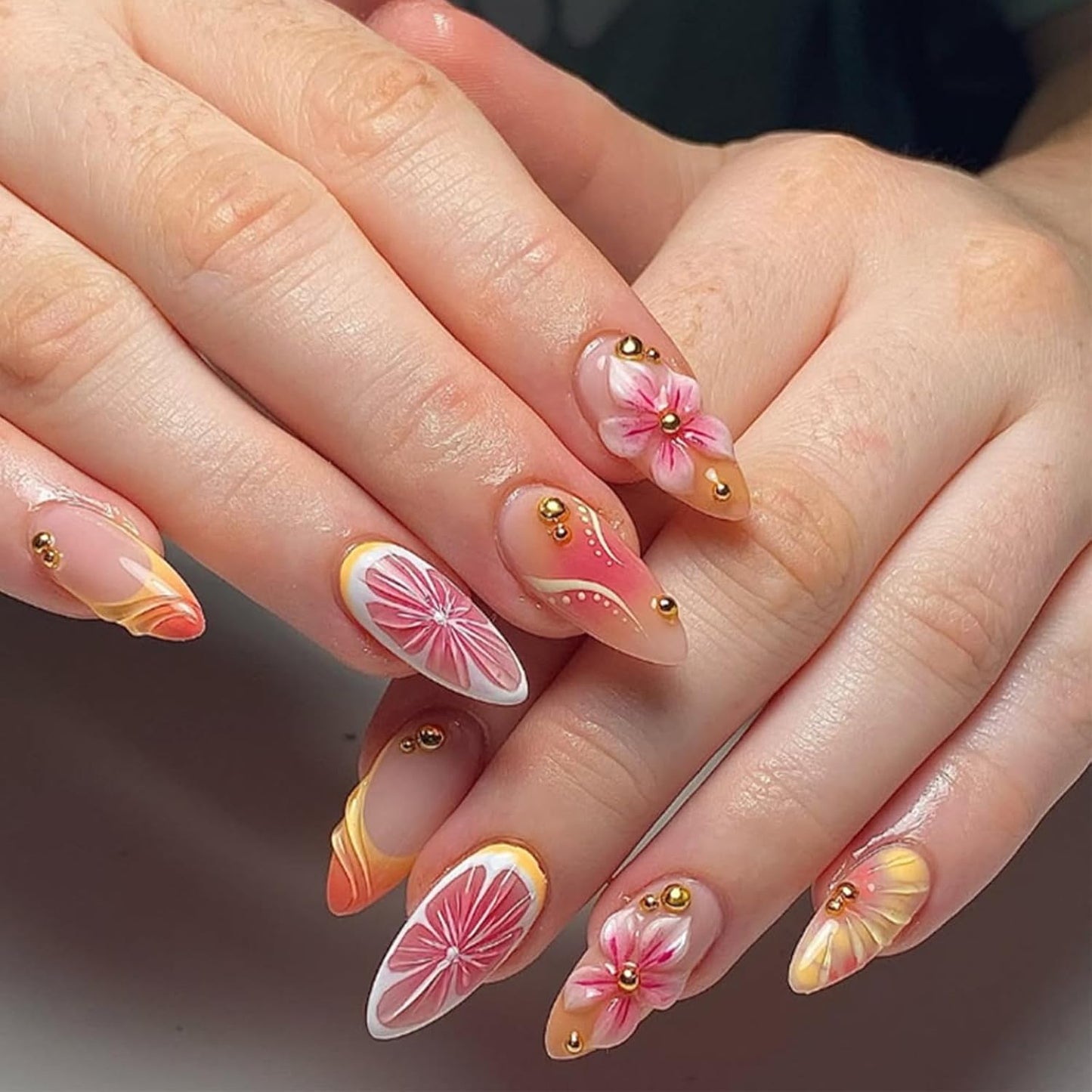 Short Square Press-On Nails - 24 Pcs French Tip with 3D Flower & Star Rhinestones | Full Cover Acrylic, Reusable