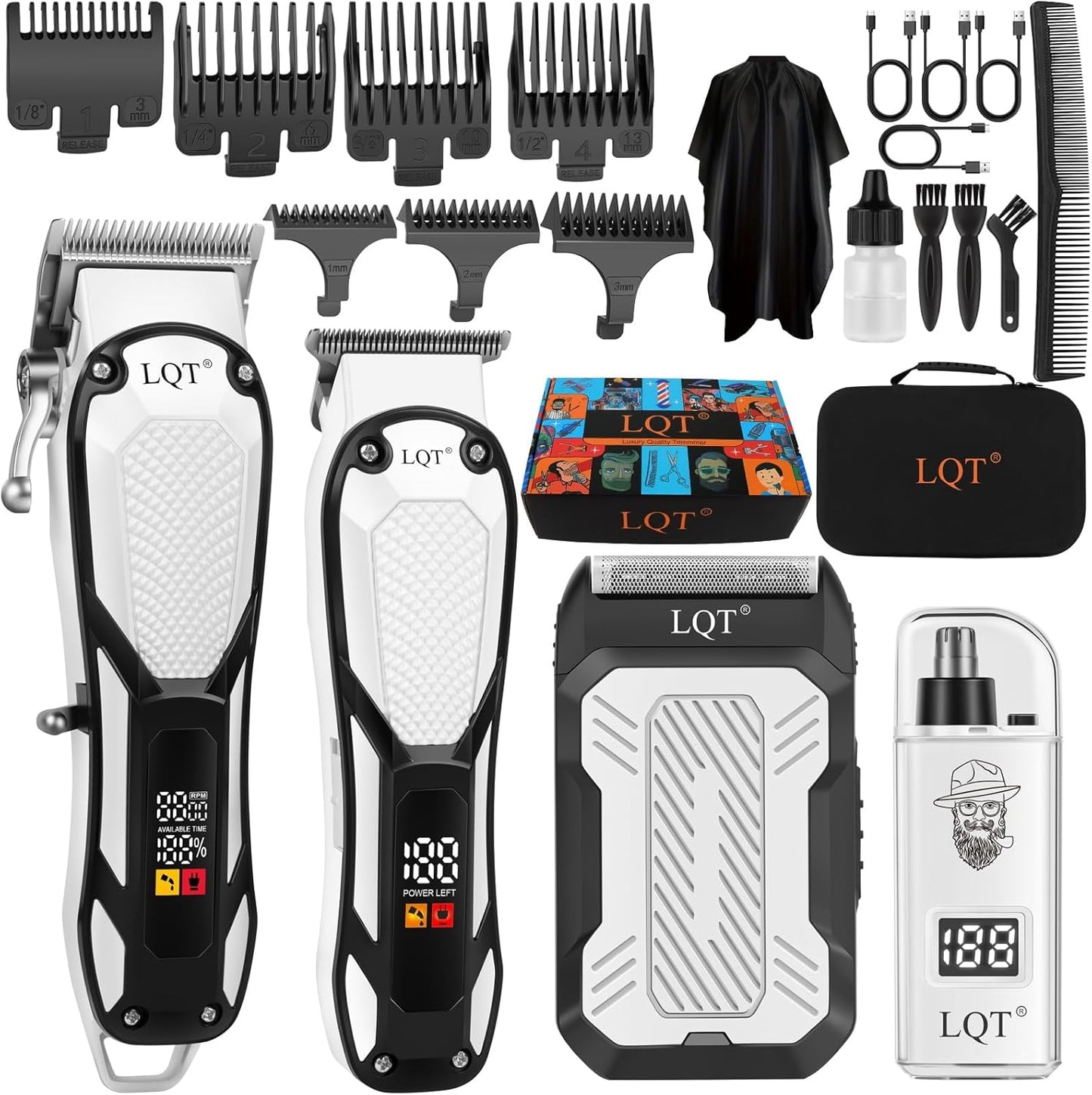 Hair Clippers for Men - 4-in-1 Cordless LED Display Set | Professional Beard Trimmer, Foil Shaver & Nose/Ear Hair Trimmer