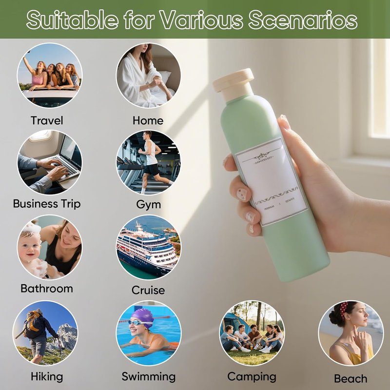 Demora Travel Bottles - Leak Proof 8.8oz Refillable Toiletry Containers | Green, 4 Pack with Flip Caps & Labels