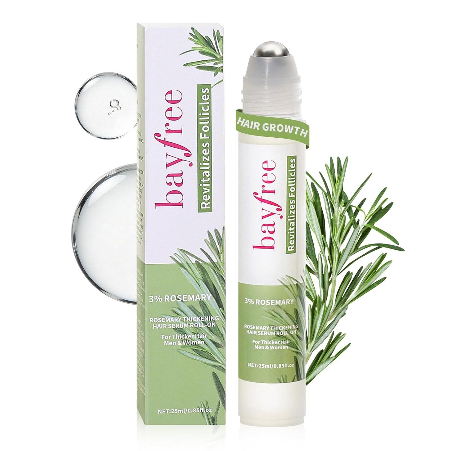Rosemary Oil Hair Growth Serum - Hydrating Non-Greasy Scalp Treatment | 25ml Roller for Thicker Hair
