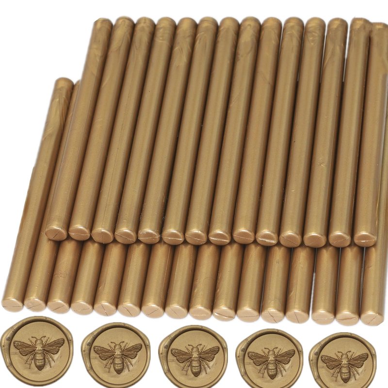 Wax Seal Sticks Antique Gold, 30pcs Glue Gun Wax Sealing Sticks for Wax Seal Stamp, Mini Wax Seal Gun Sticks Suit for 0.28'' Glue Gun Great for Wedding Invitations, Letter, Envelope (Antique Gold)