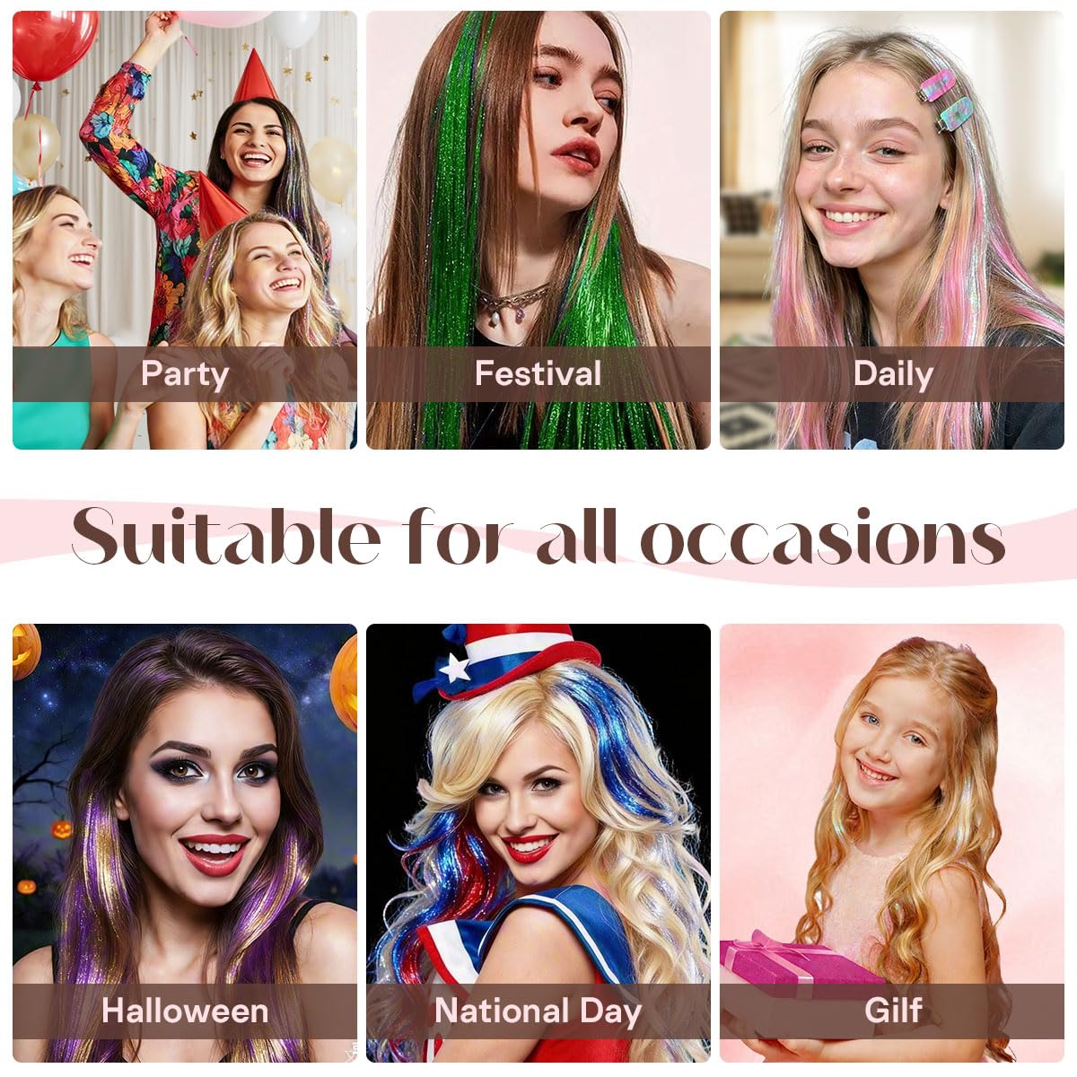 Hair Tinsel Kit - 20 Color Glitter Hair Extensions for Teens | Heat Resistant Fairy Hair Accessories (48 Inch)