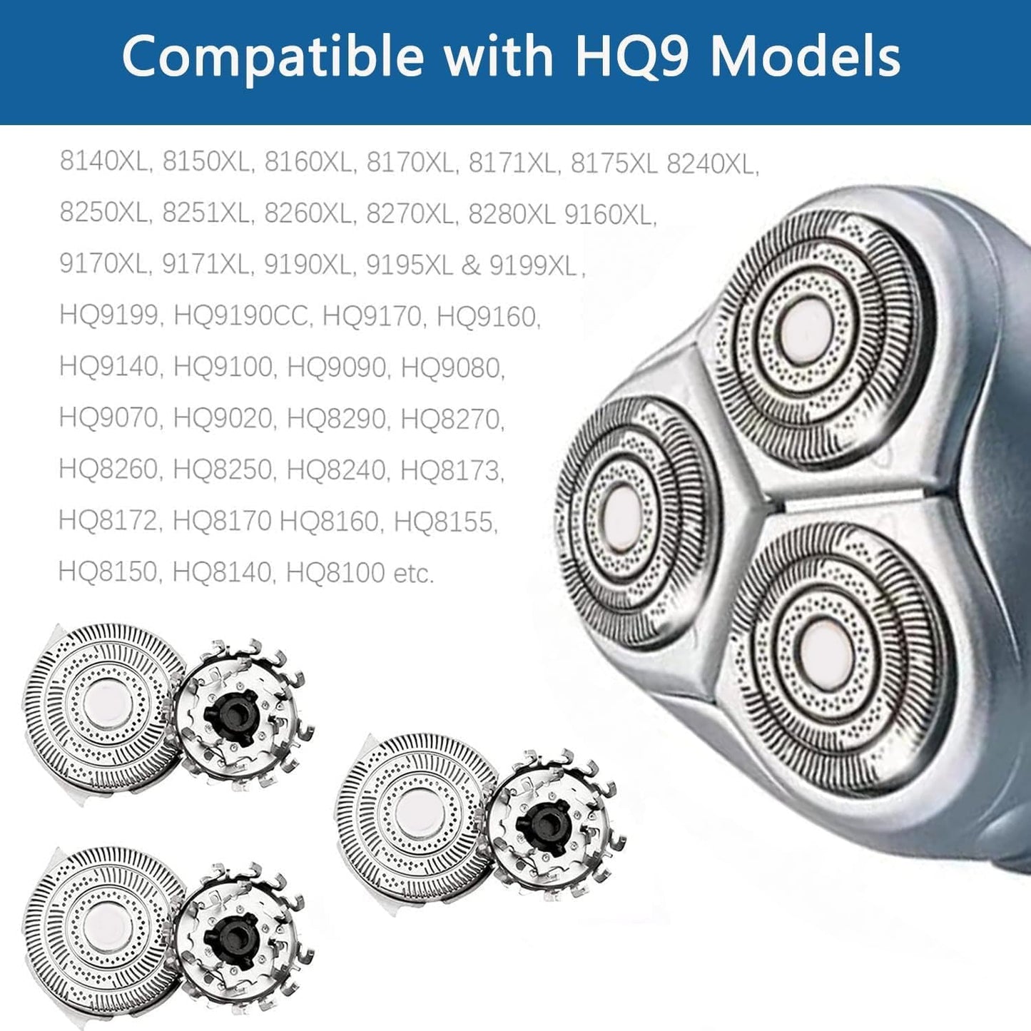 Gleway HQ9 Replacement Heads Compatible with Philips HQ9 Shavers, HQ9 Replacement Shaving Heads for Series 8140XL 8150XL 8160XL 8170XL HQ9070, HQ9 Replacement Blades Razor HQ9080 8240XL
