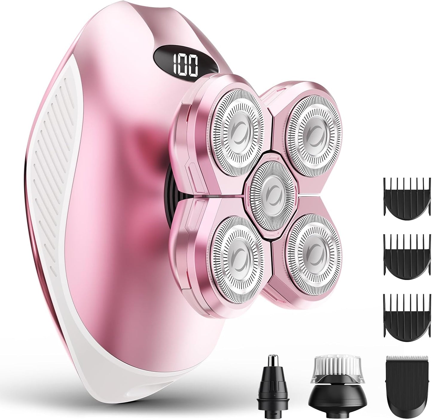 Electric Razors for Women - 5-in-1 Waterproof Rechargeable Shaver | LED Display, Travel-Friendly Trimmer in Pink