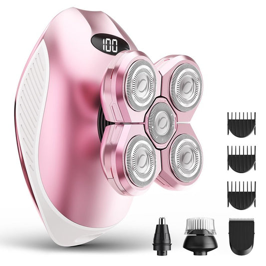 Electric Razors for Women, 5-in-1 Multi-Function Womens Razor with LED Display, Rechargeable Waterproof Electric Shaver, Ideal Travel Trimmer Body Hair Remover for Legs, Face, Armpits &Bikini (Pink)