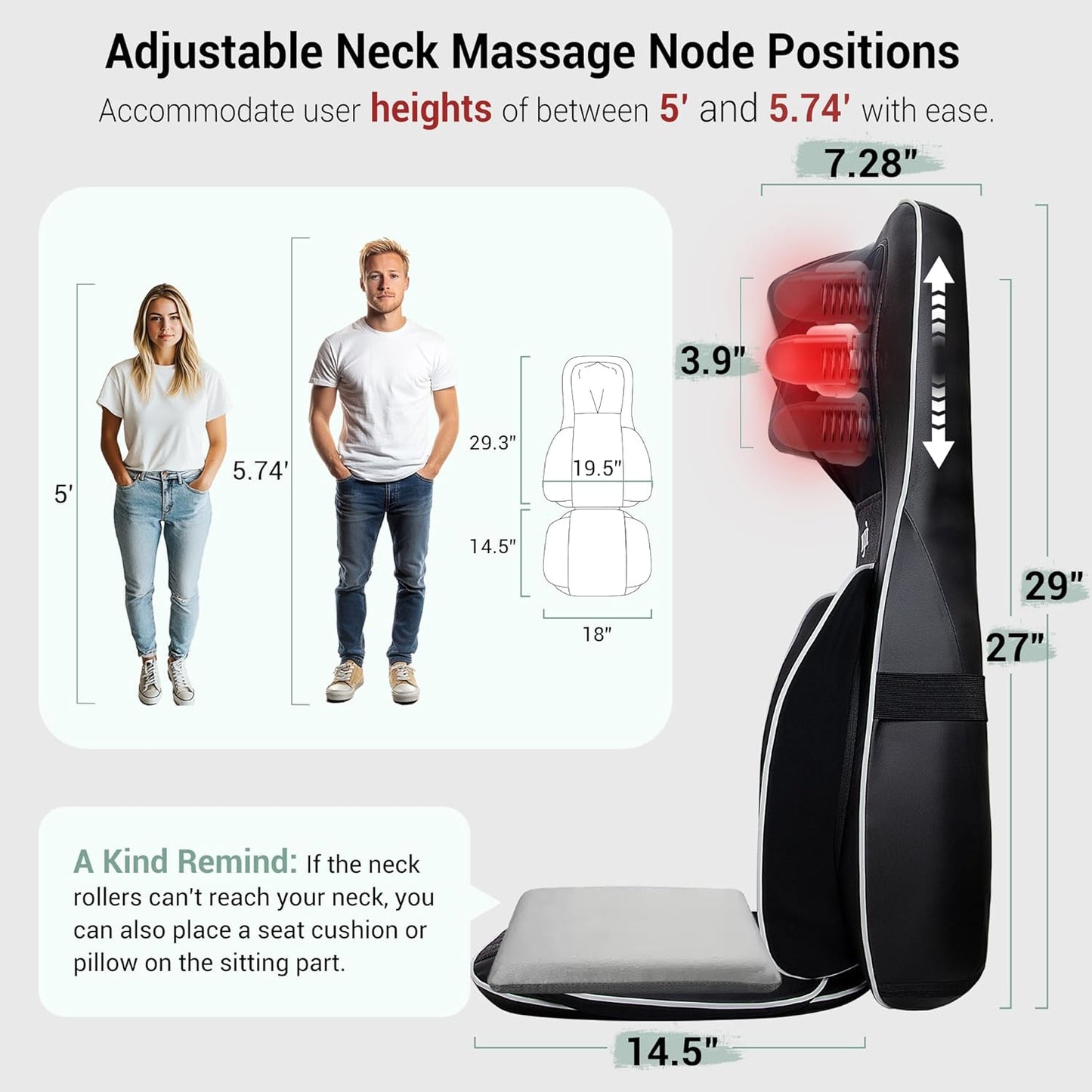 Shiatsu Neck and Back Massager - FSA Eligible HSA Approved, 10 Deep Kneading Nodes, 2D & 3D Adjustable with Heat | Portable Massage Chair Pad
