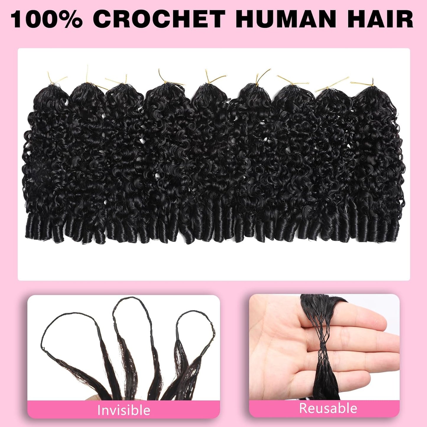 Burmese Curly Crochet Hair Extensions - 20 Inch, 120g, Knotless, Lightweight Remy Hair in Natural Black