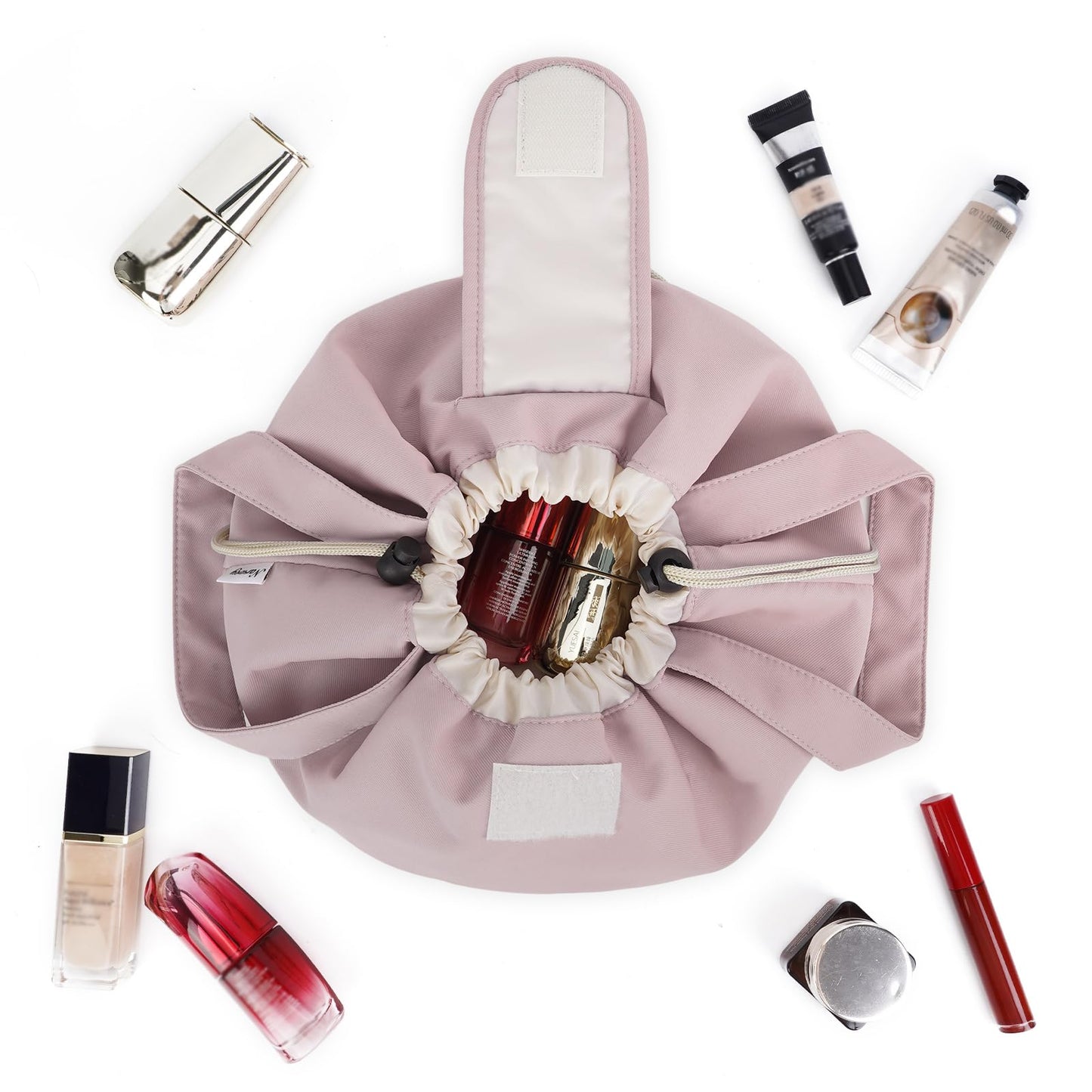 Narwey Barrel Drawstring Makeup Bag Pink Large Cosmetic Bag Make up Bags Toiletry Bag Travel Bags for Toiletries Organizer for Women Gift for Teen Girls (Dusty Rose) (Patent)