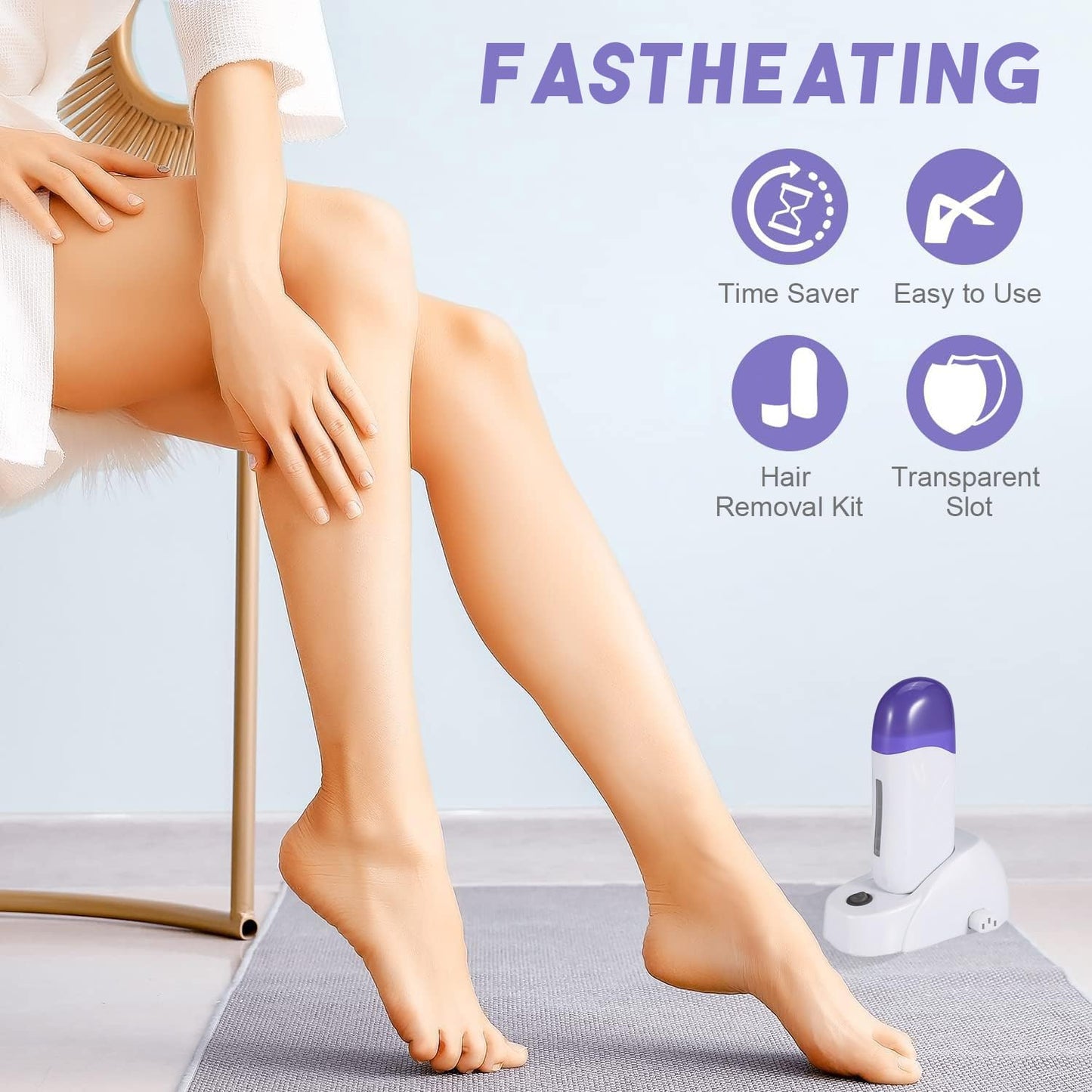 TARSHYRY Portable Roll on Wax Warmer for Hair Removal, Electric Wax Roller Wax Heater with Charging Pedestal, Single Body Depilatory Wax Warmer Machine for Hair Removal