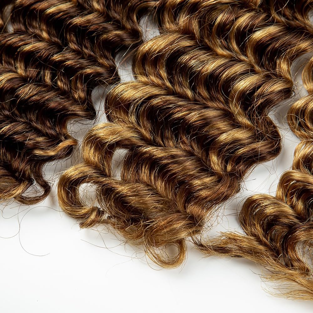 Freiuoke Braiding Hair for Boho Braids 20 Inch 2 Bundles Brown Deep Water Wave Bulk No Weft Long Wet and Wavy Braiding Hair Curly Human Hair Extensions for Women #30