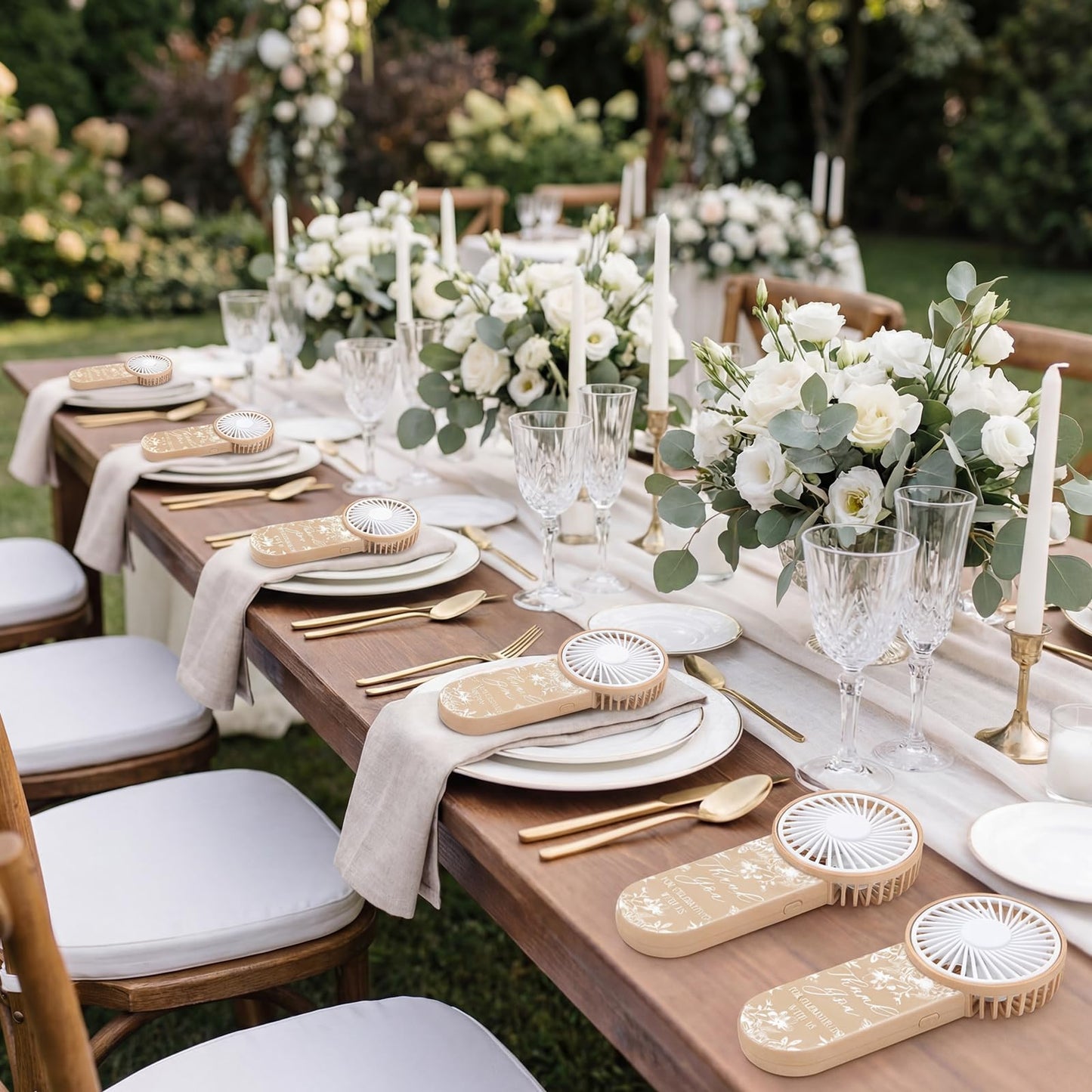 Tujoe 100 Pcs Wedding Handheld Fans for Guests Mini Personal Portable Fans Bulk Thank You for Celebrating with Us Fan for Wedding Bridal Shower Party Favors Summer Travel (Beige Botanical Lace)