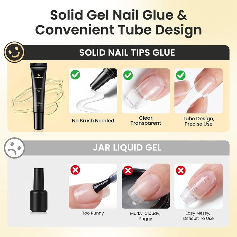 Gel Nail Glue Adhesive - Long-Lasting 28+ Days Bond for Press-On Nails & Extensions | 15g Bubble-Free Solid Gel