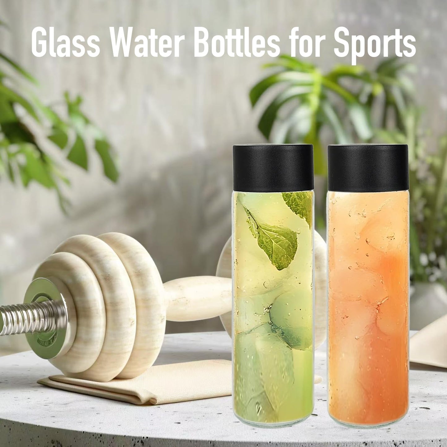 NEWMIAO 12Pack 12oz Glass Water Bottles with Lids, 350 ml Empty Glass Juice Bottles with Black Caps, Reusable Drink Containers Drinking Jars for Juicing, Milk, Beverages, Smoothies
