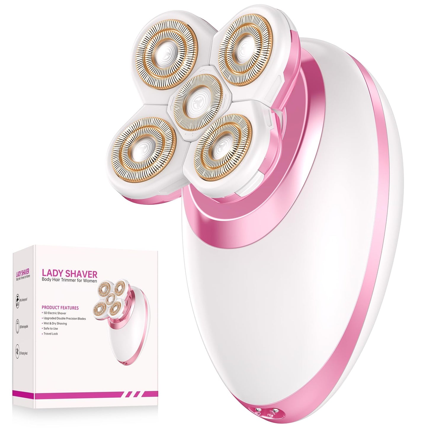Electric Razors for Women Legs, Flawless Electric Shaver for Women, Rechargeable Waterproof Women's Electric Trimmer for Arms Legs Underarms and Pubic Area (Pink)