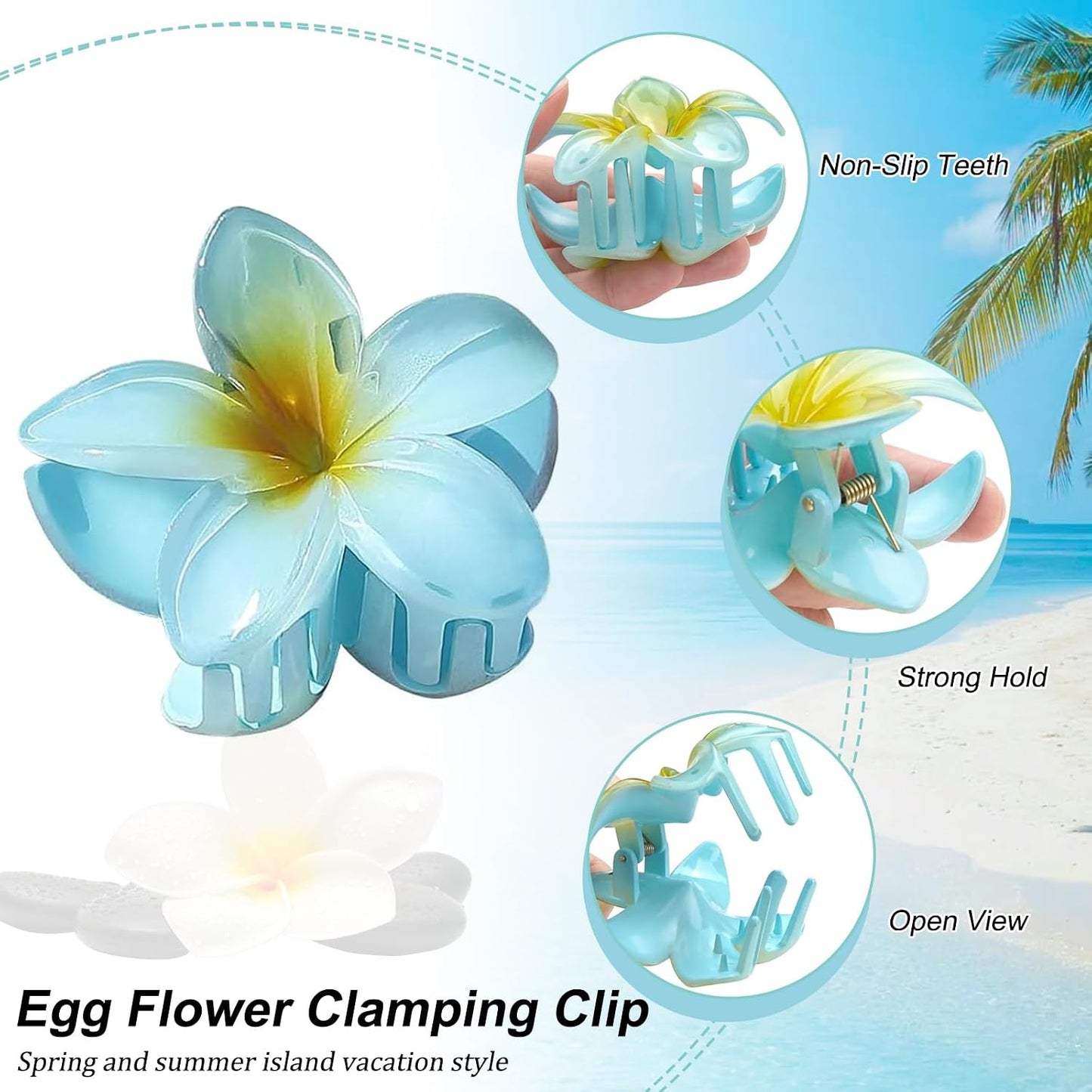 Hawaiian Flower Hair Clips - 6 Pcs Nonslip Plumeria & Daisy Beach Accessories | Strong Hold for Women