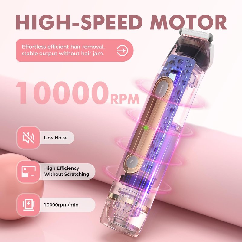 Bikini Trimmer for Women, 2-in-1 Painless Electric Razor for Body and Pubic Hair, IPX7 Waterproof Shaver with Dual Heads - Rechargeable Lady Trimmer for Bikini, Underarm, and Leg (White)