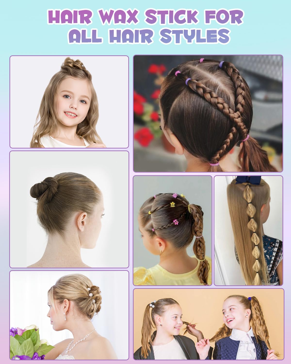 Samnyte Hair Wax Stick for Girls Women, Wax Stick for Hair, Tamer for Flyaway, Hair Accessories Slick Stick ＆ Hair Bun Maker for kids to Ponytail, Bun, Braids, Gifts for Teen Girls, 2.7 Fl Oz