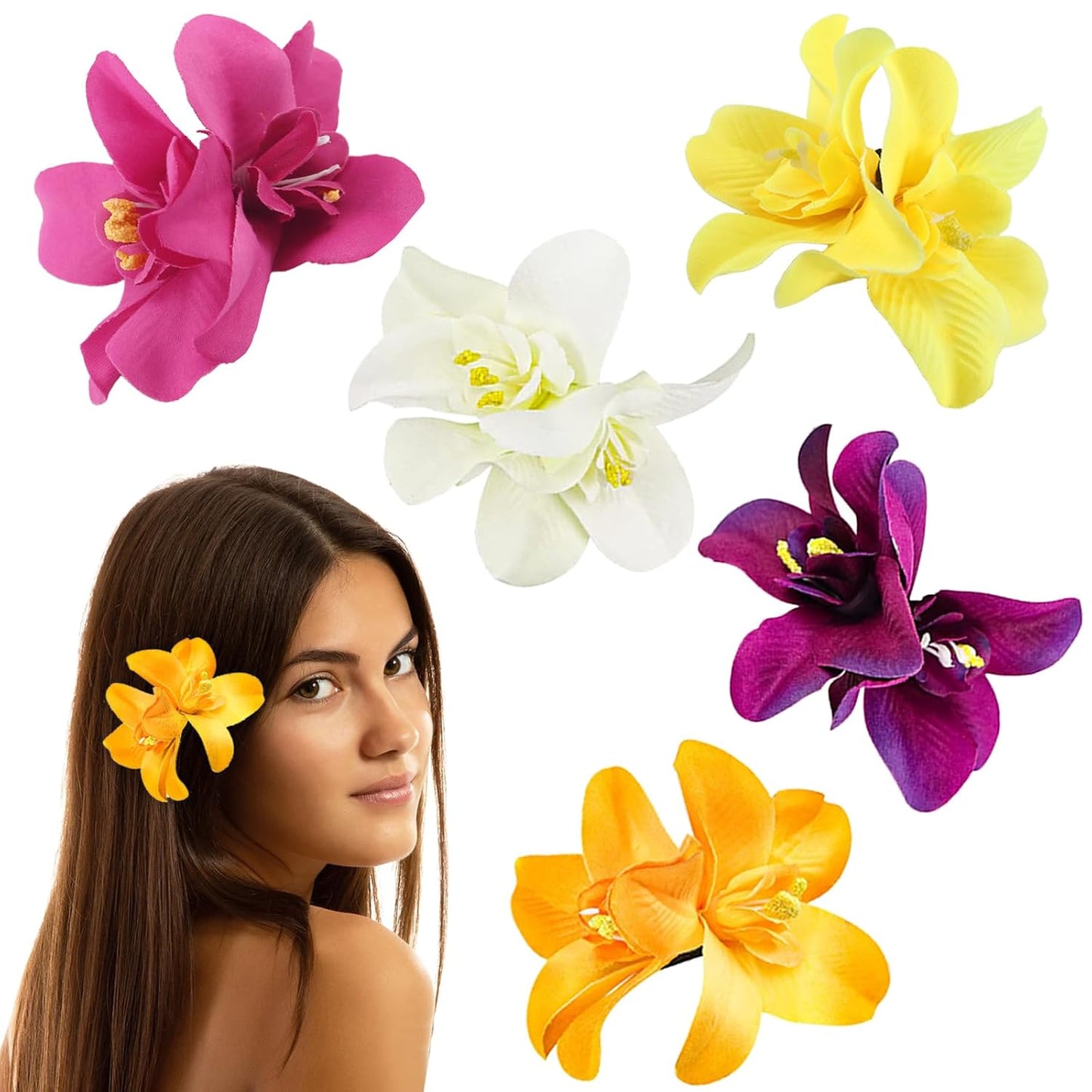 Hawaiian Artificial Flower Hair Clip - Tropical Floral Headdress Pins for Women | 5 Vibrant Colors