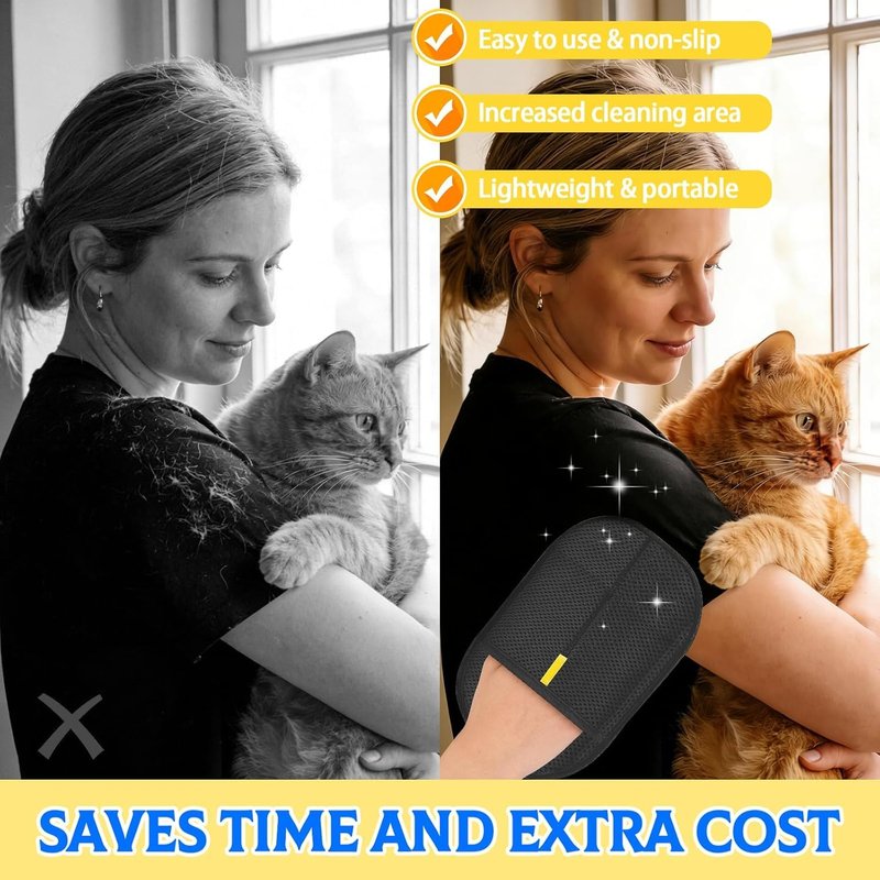 GJPSBEN Pet Hair Removal Glove for Dogs & Cats, 2 Pack Newly Upgraded Reusable Electrostatic Pet Hair Glove, Magic Brush Pet Hair Remover Tool for Clothing, Couch, Carpet, Car Seat