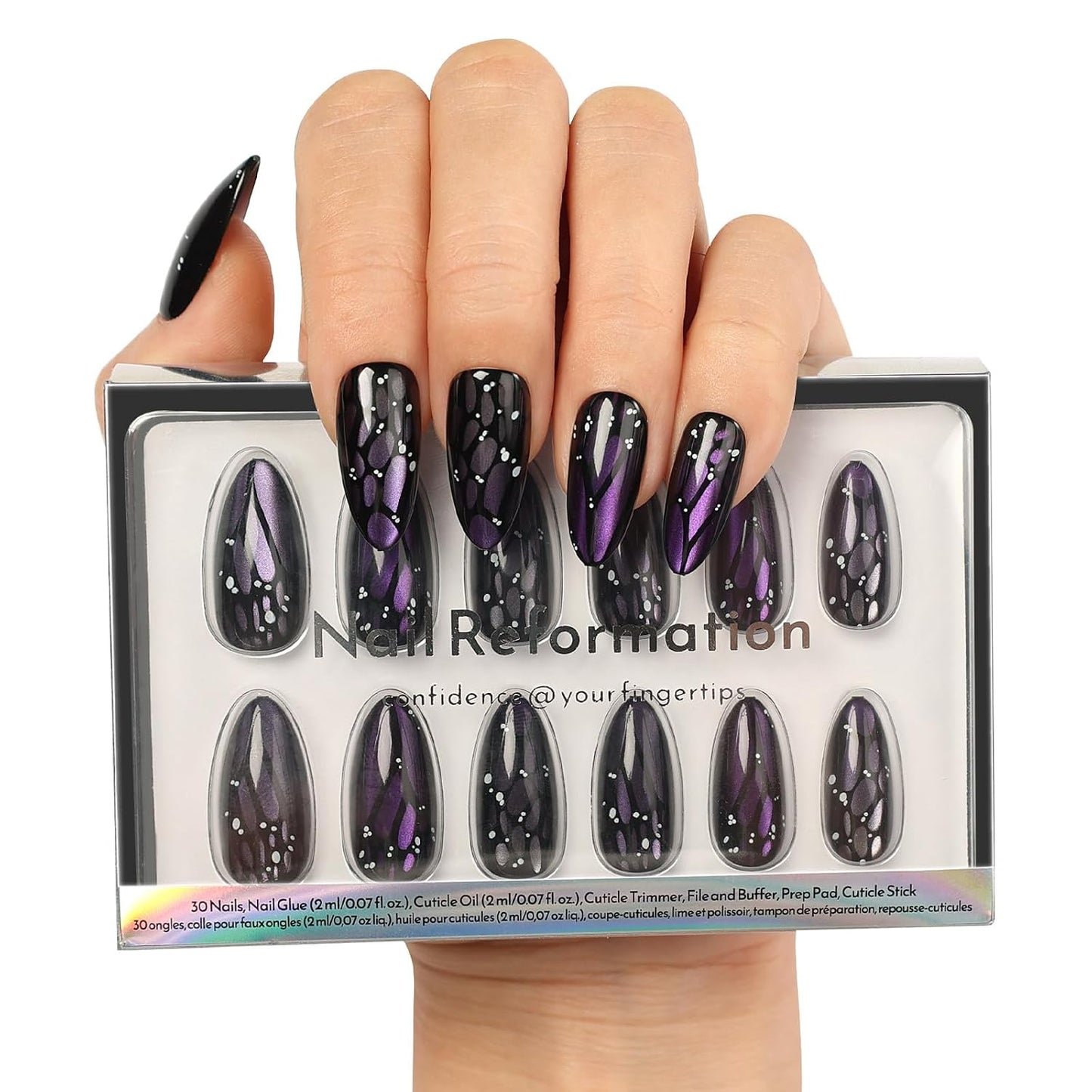 Press On Nails - 3D Bubble Medium Almond Fake Nails in Vibrant Colors | Salon Quality, Reusable 30 Nail Kit in 15 Sizes