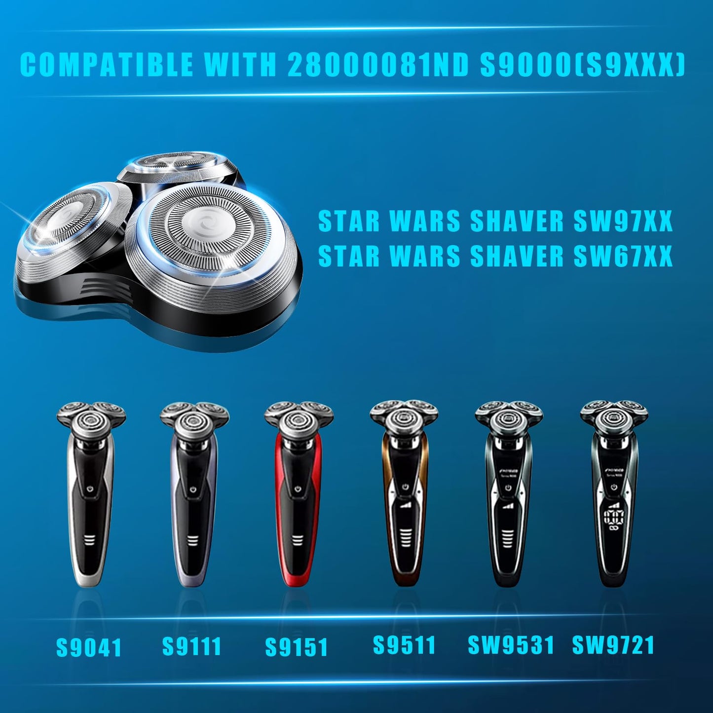SH90 Replacement Rotary Heads Compatible with Philips Norelco Shavers Series 9000,Replacement Shaver Head with Double Metal Wheel Buckle and Upgrade Double-Layer Precision Blades (2 packs)