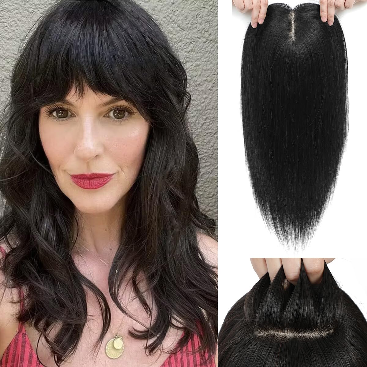 Aimeolyn Hair Toppers for Women - Real Human Hair 12-Inch Wiglet with Bangs for Thinning Hair | Big Base Scalp Coverage