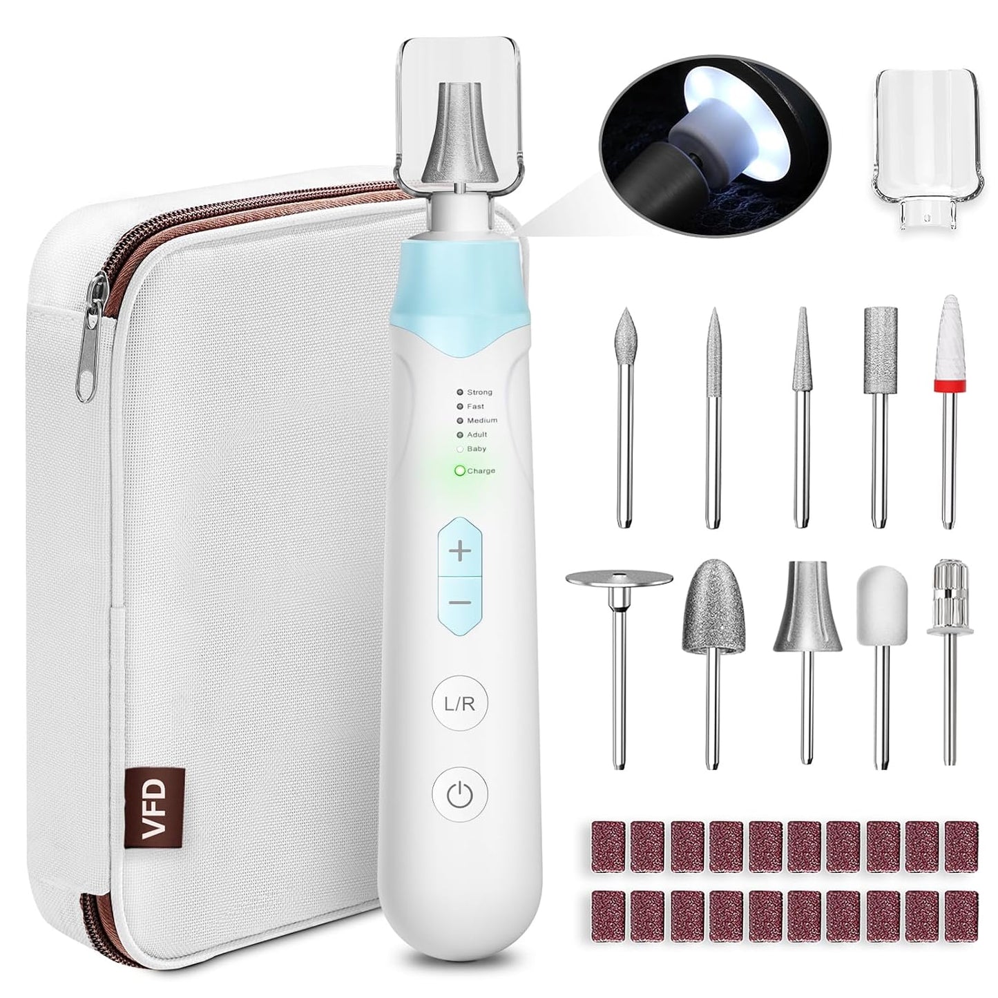 Electric Nail File Drill - Cordless 2000 mAh Rechargeable Portable Machine for Acrylic Manicure & Thick Toenails | Silver