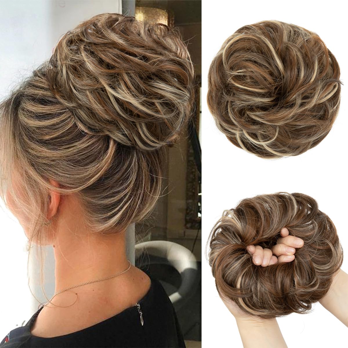 Large Messy Bun Hair Piece - Wavy Curly Synthetic Chignon Ponytail Extensions | Thick Updo for Women - Dirty Blonde