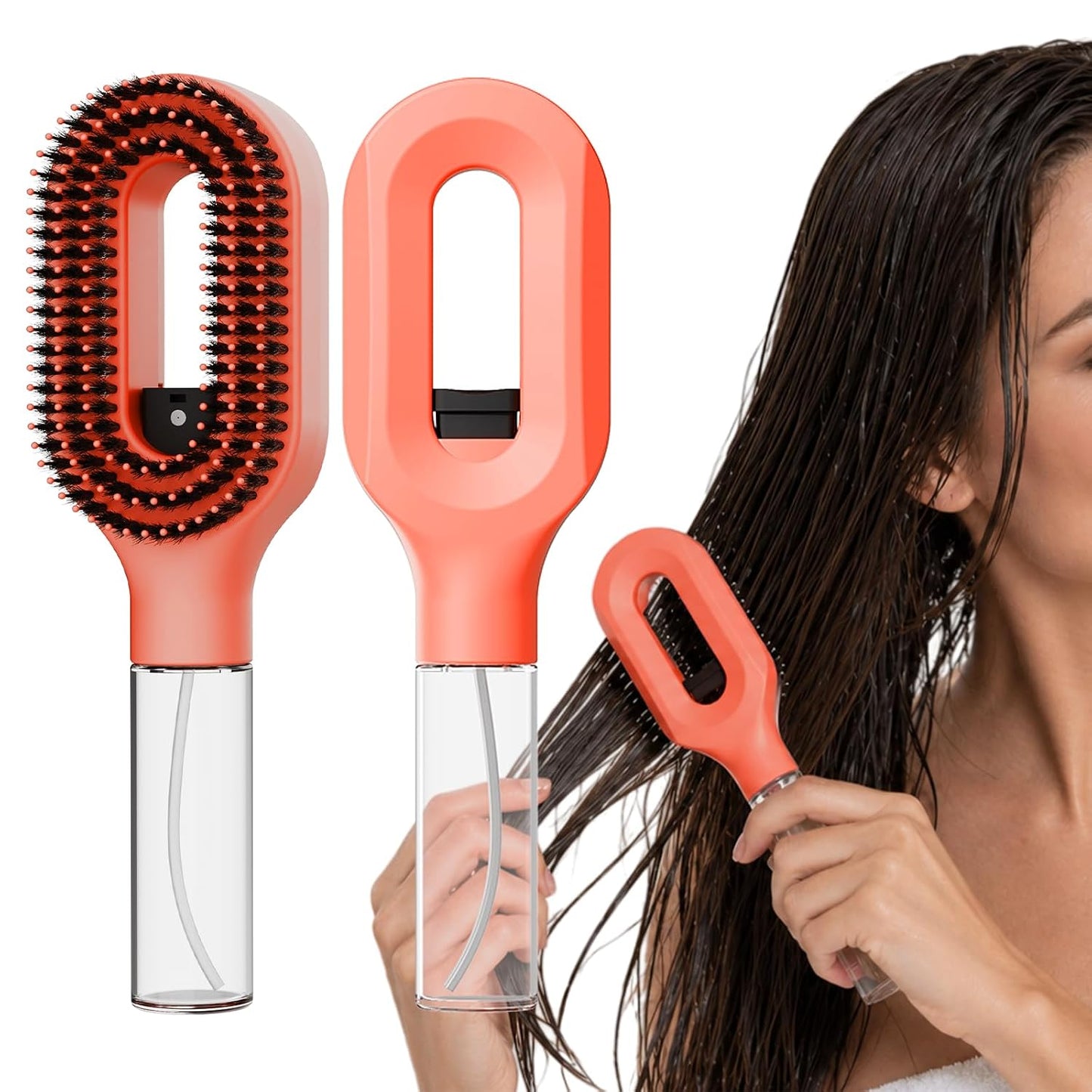 Misting Detangling Hair Brush - Continuous Spray for Curly & Wavy Hair | Frizz Control & Flyaway Smoothing, Purple