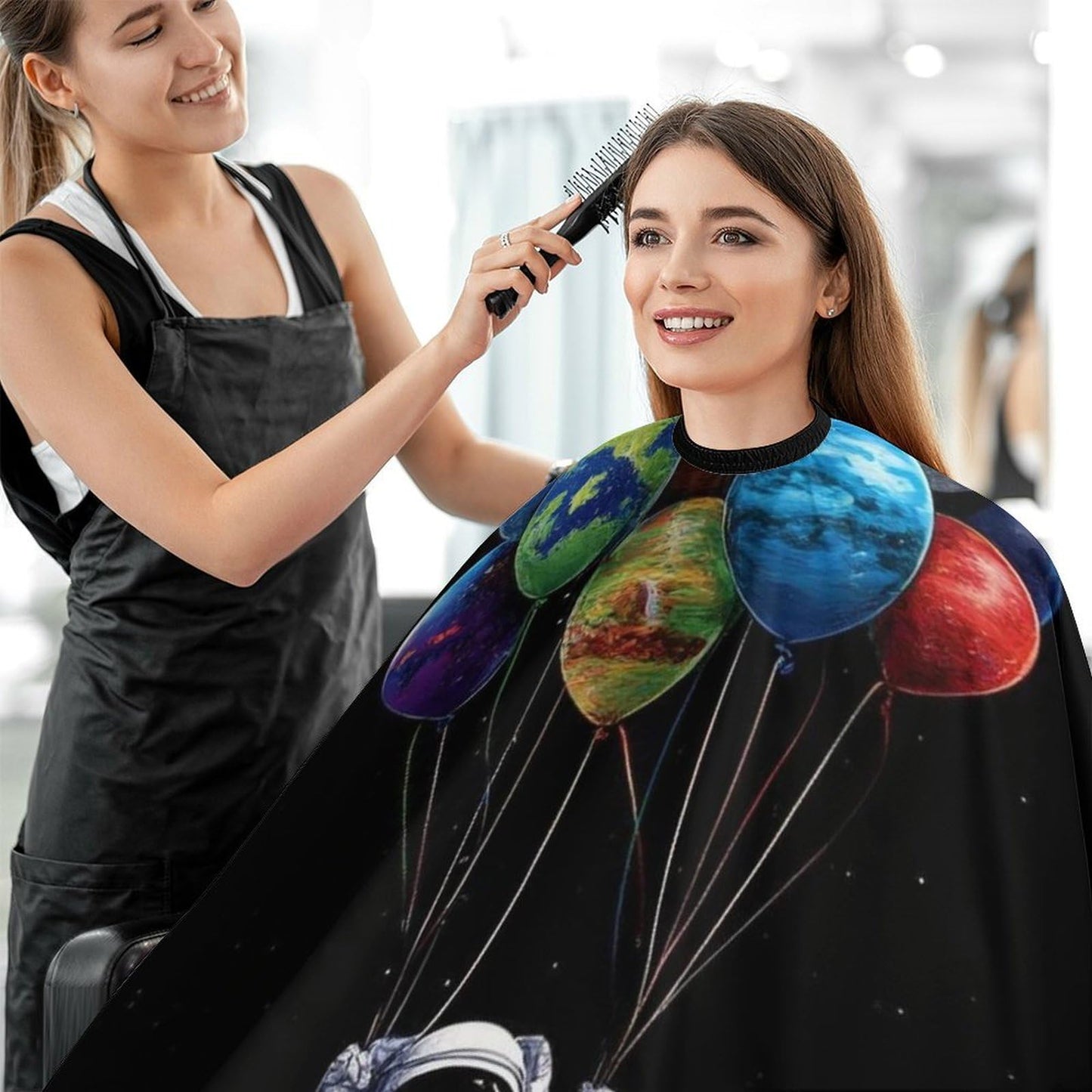 Men's Professional Hair Cutting Cape with Adjustable Closure Barber Cape Trippy Space Astronaut Planet Art