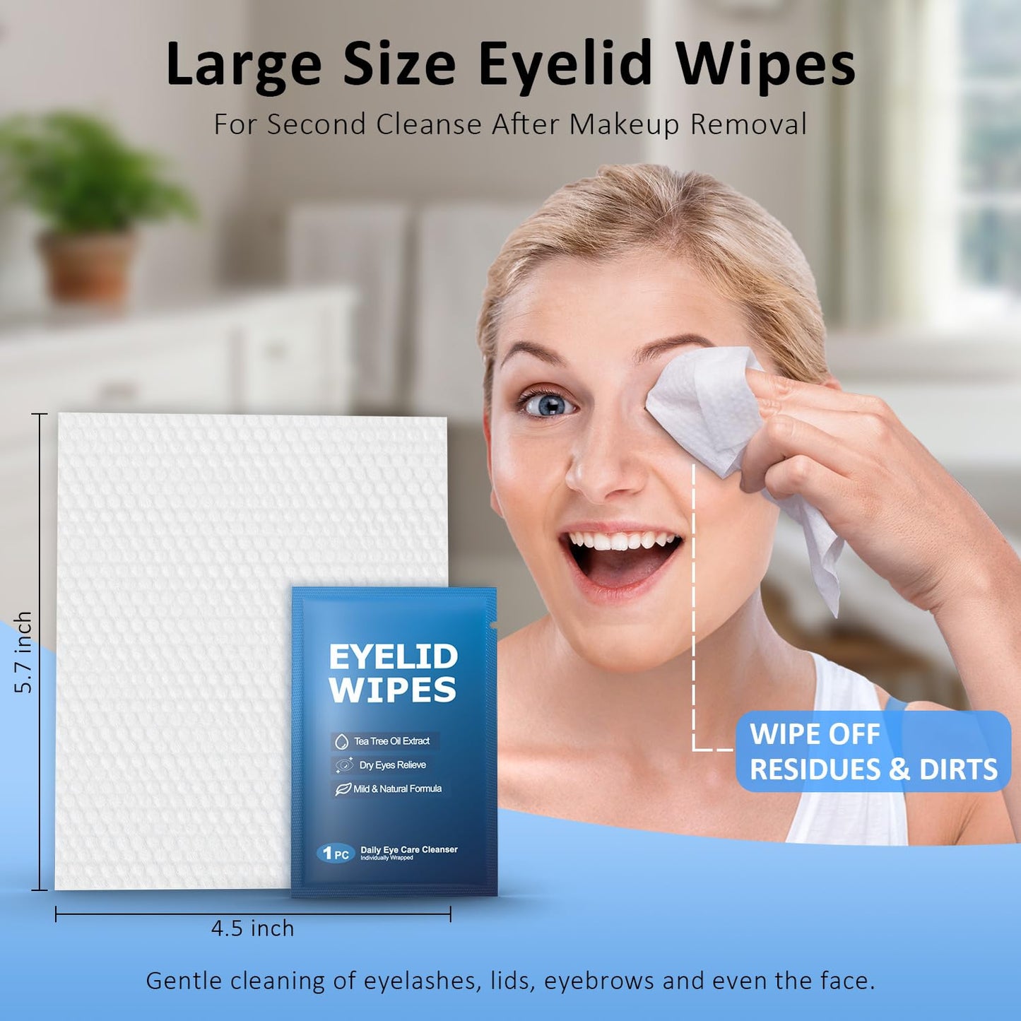 60PCs Eyelid & Lash Wipes with Hyaluronic Acid, Tea Tree Oil Eyelid Cleaser For Blepharitis, Itchy & Stye Eyes, Pre-Moistened Eyelid Wipes for Dry Eyes Relief, Daily Eye Cleanser for Sensitive Skin