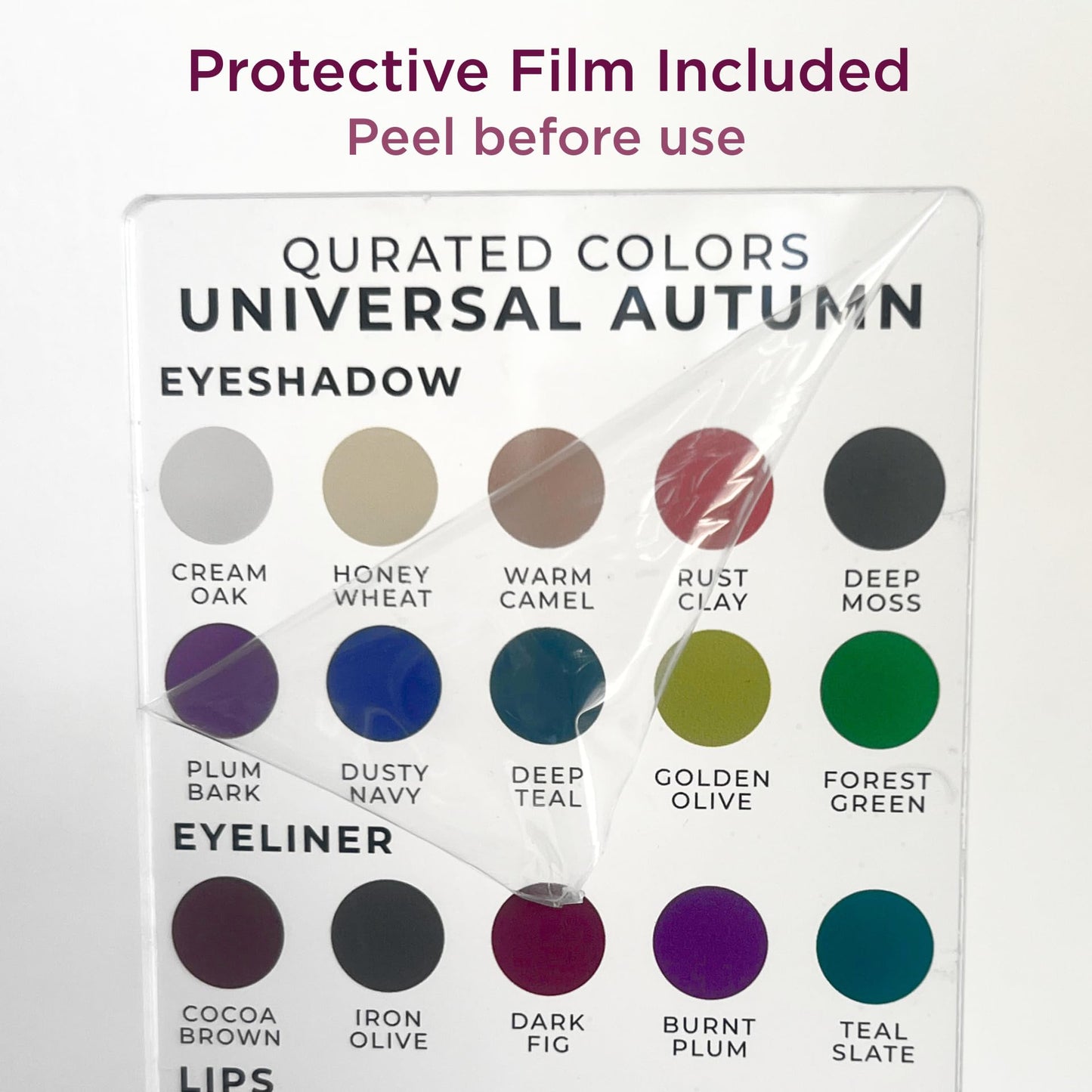 Qurated Colors Universal Autumn Makeup Color Guide – Eyeshadow, Lip, Blush & Eyeliner Palette Reference Card – Acrylic Seasonal Color Tool (Autumn)
