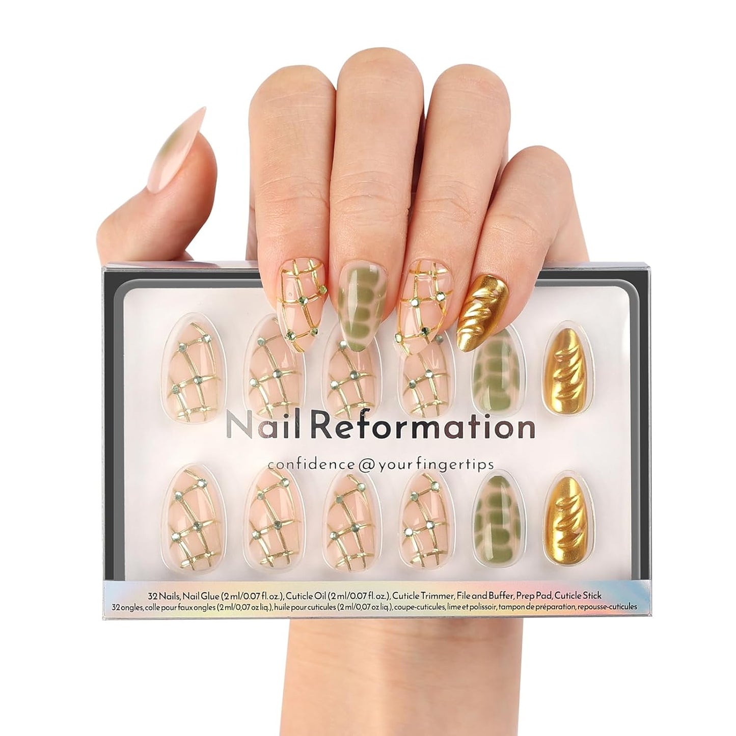Press On Nails - Pink Roses Medium Almond Fake Nails with Lace & Pearl | Reusable Glossy Finish - 15 Sizes in 30 Nail Kit