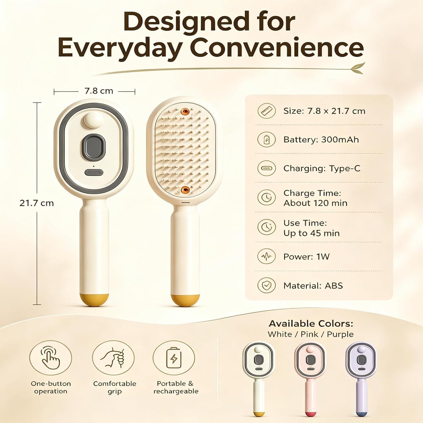 Electric Spray Massage Hair Brush 2026 Upgrade Air Cushion Brush Rechargeable Steam Hair Straightener for Anti Static Reduce Frizz Nourishes Hairs for Home Spa Grooming Styling (Beige+Pink)