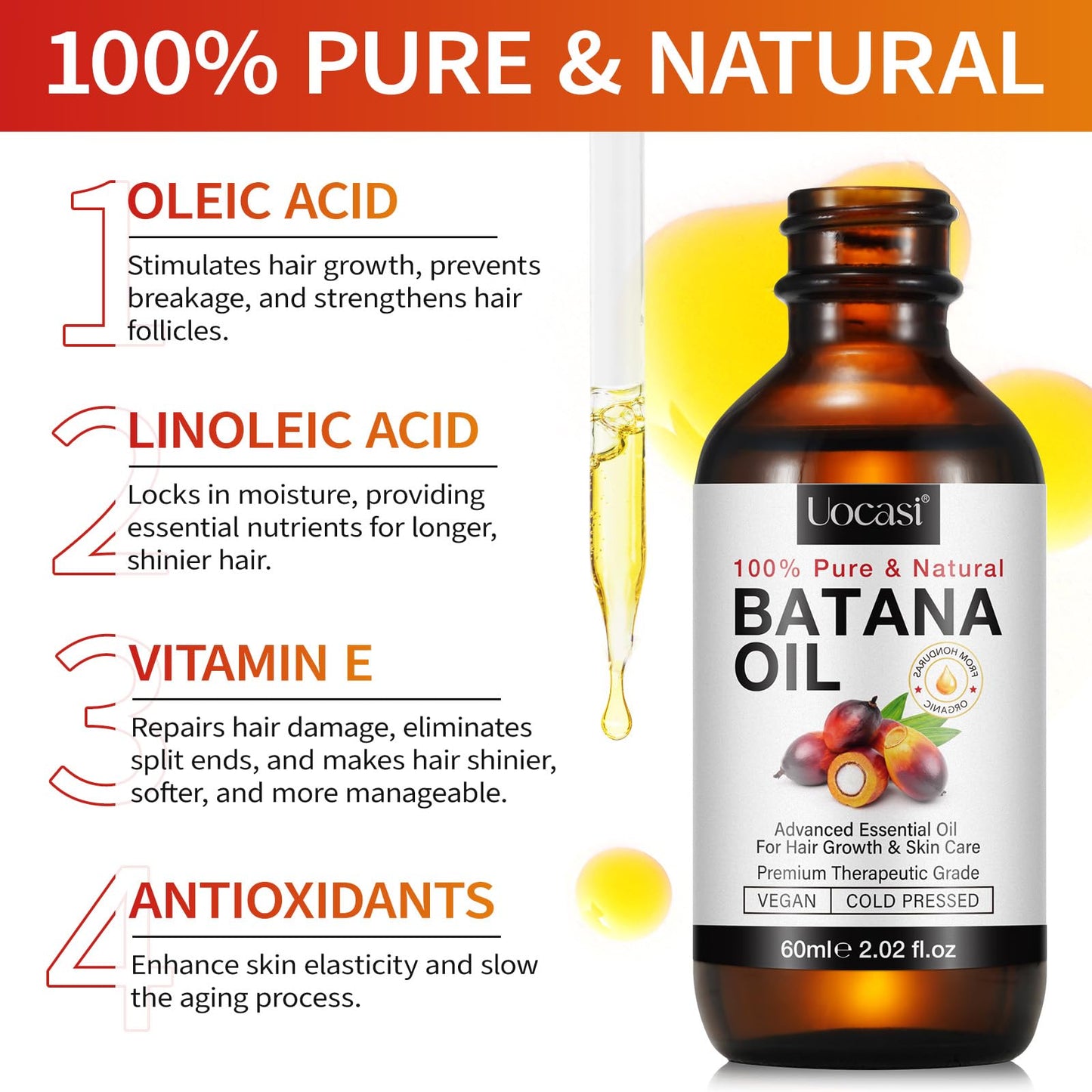 Uocasi Pure Batana Oil for Hair Growth 2-Pack, Unrefined Raw Oil to Thicken Hair, Prevent Hair Loss & Dryness – Natural Hair Strengthening Treatment, 4.04 Oz