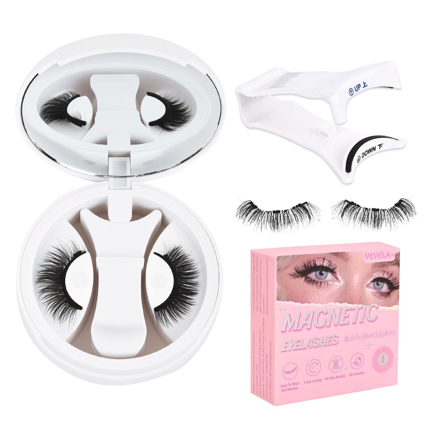 Vevela Magnetic Eyelashes Kit, 1 Pair Magnetic Lashes Natural Look with Applicator, No Glue Needed & Reusable，Easy to Wear and Remove (VE-US-YC-1D01)