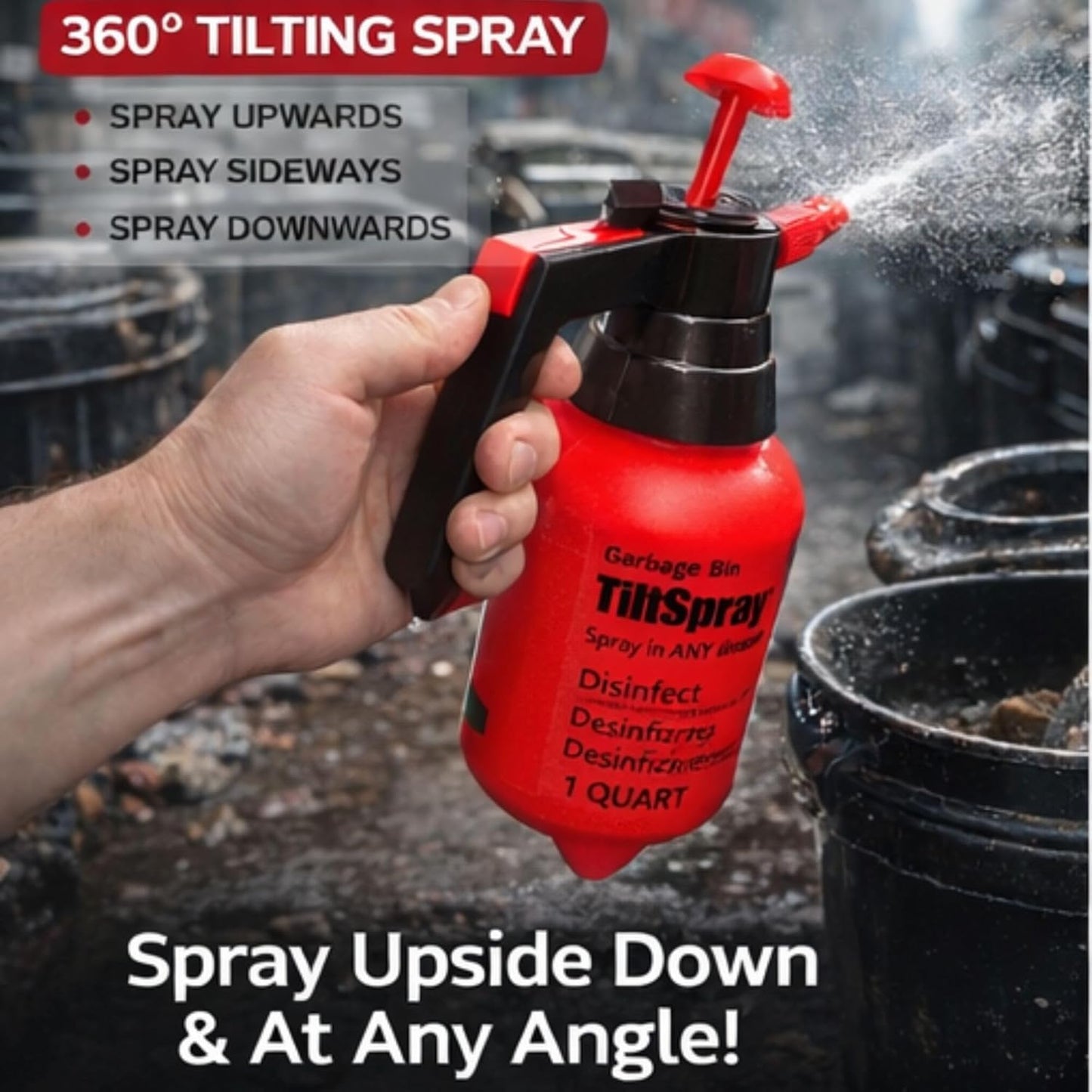 TiltSpray 32oz Spray Bottle - Heavy Duty Upside Down Sprayer for Kitchen, Bathroom, Plants & Car Detailing | Leak Resistant, Adjustable Nozzle