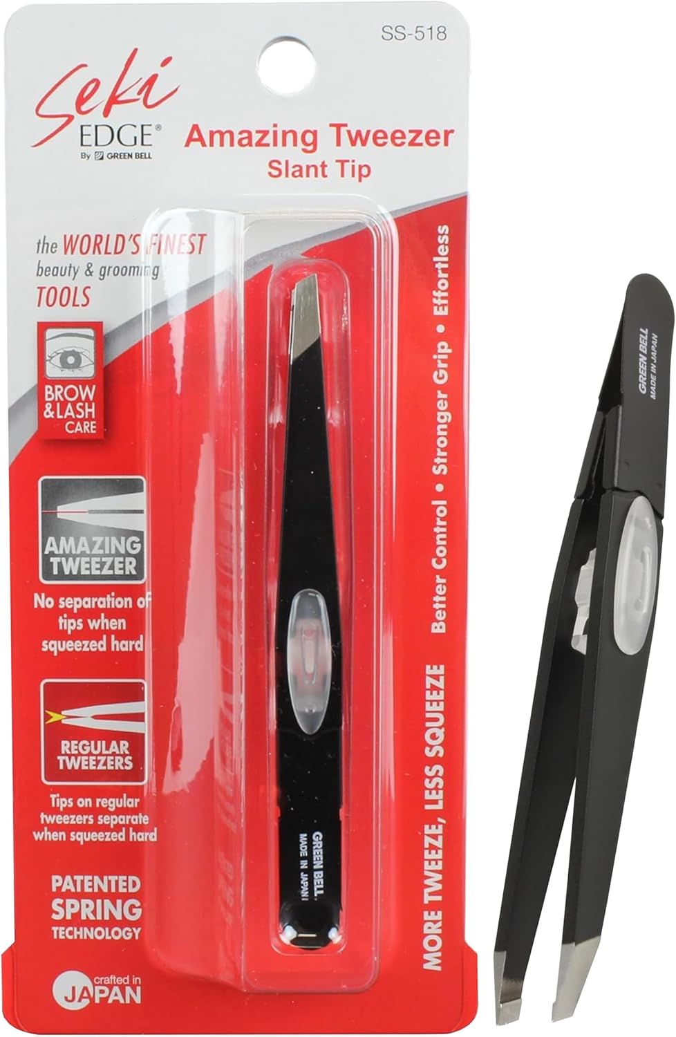 Seki Edge SS-518 Slant Tip Tweezer - Stainless Steel Precision Tool for Flawless Eyebrow & Hair Removal | Black