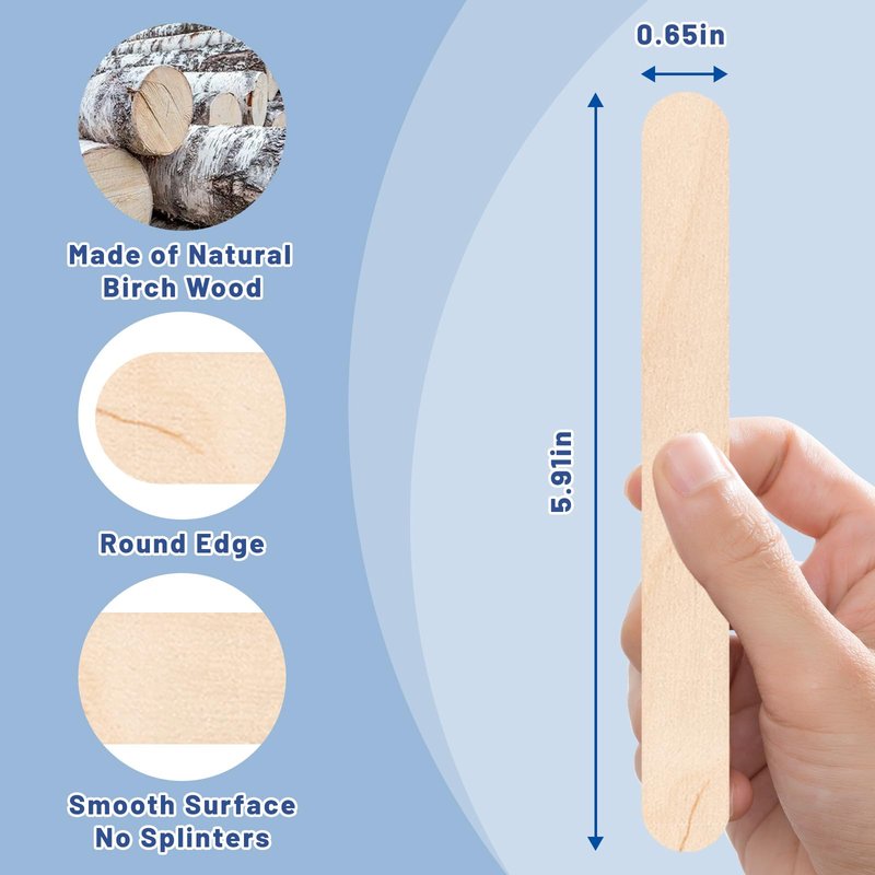 SNWbamood 150 Pcs Large Wooden Waxing Sticks for Hair Removal for Body Face Jumbo Applicators Popsicle Sticks for Waxing Spatulas or Wood Craft Sticks