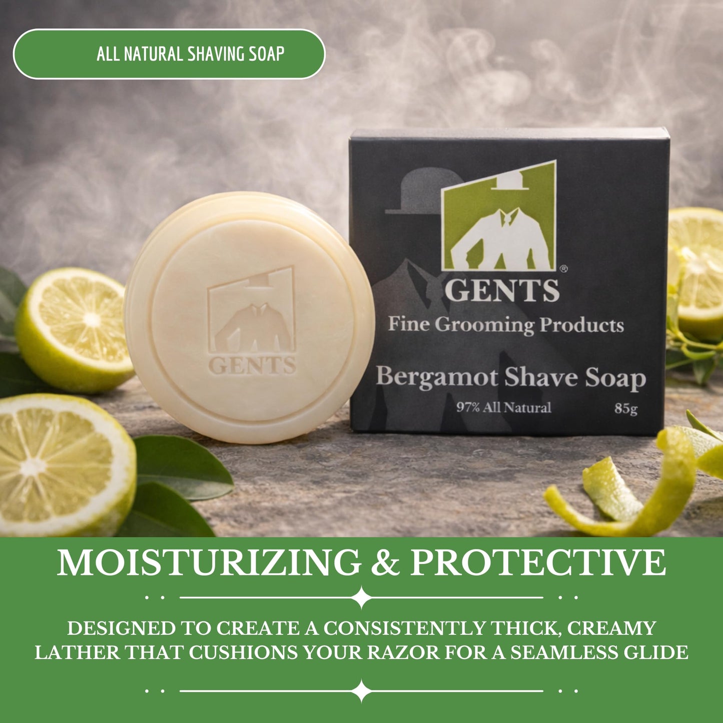 GENTS Men's Shaving Soap 97% All Natural Enriched With Shea Butter and Glycerin, Creates Rich Lather Form (3 PACK BERGAMOT)