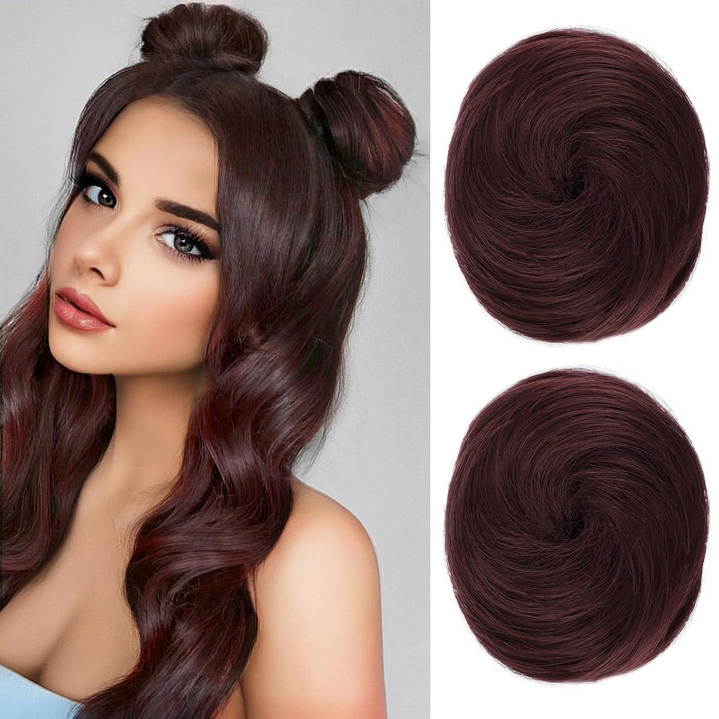 REECHO Mini Claw Clips - Messy & Cat Ears Hair Bun Extensions | 2-Pack, 3.5" Wavy, Natural Black